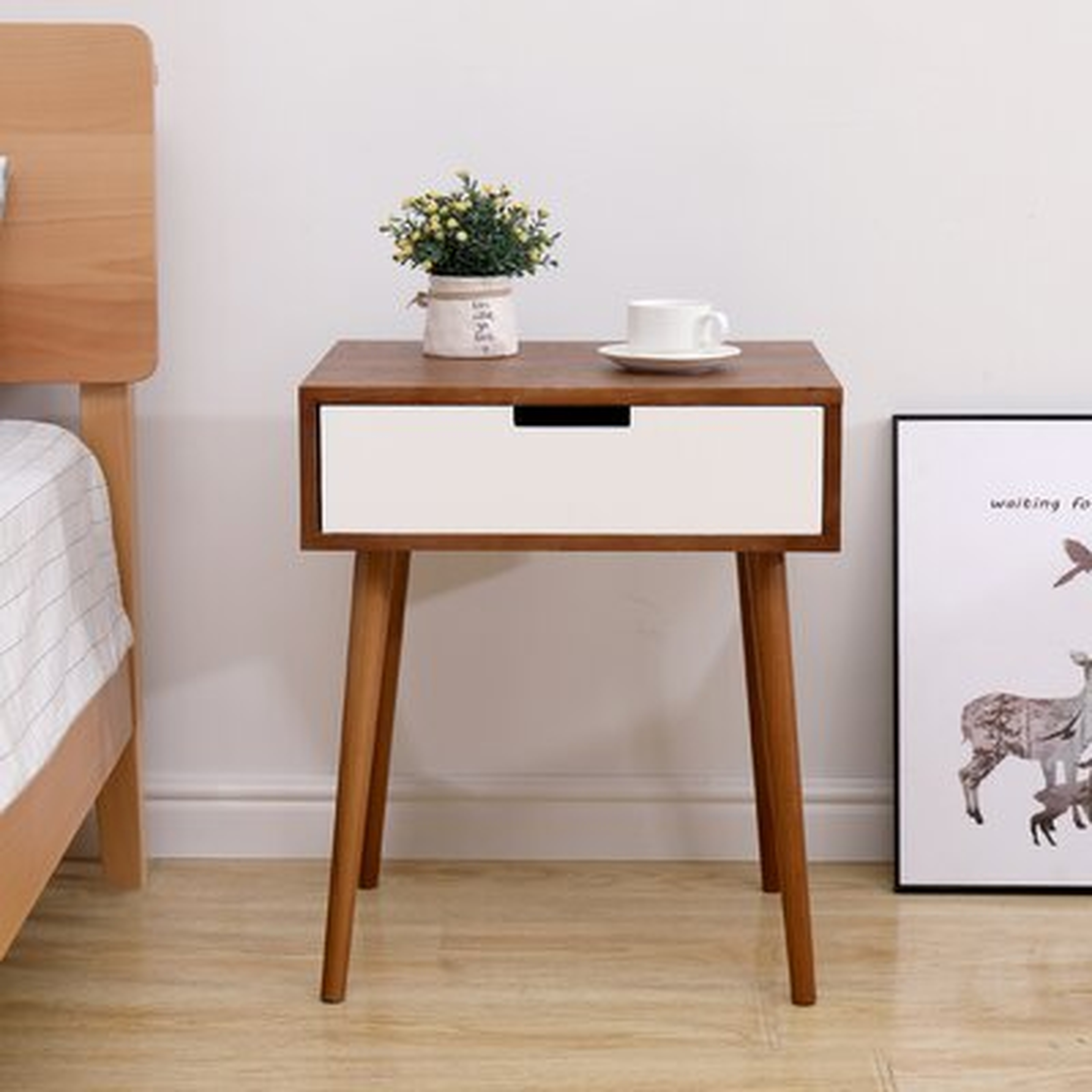 Light Fraxinus Mandshurica/White Side End Table Nightstand With Drawer 22.5" H - Wayfair