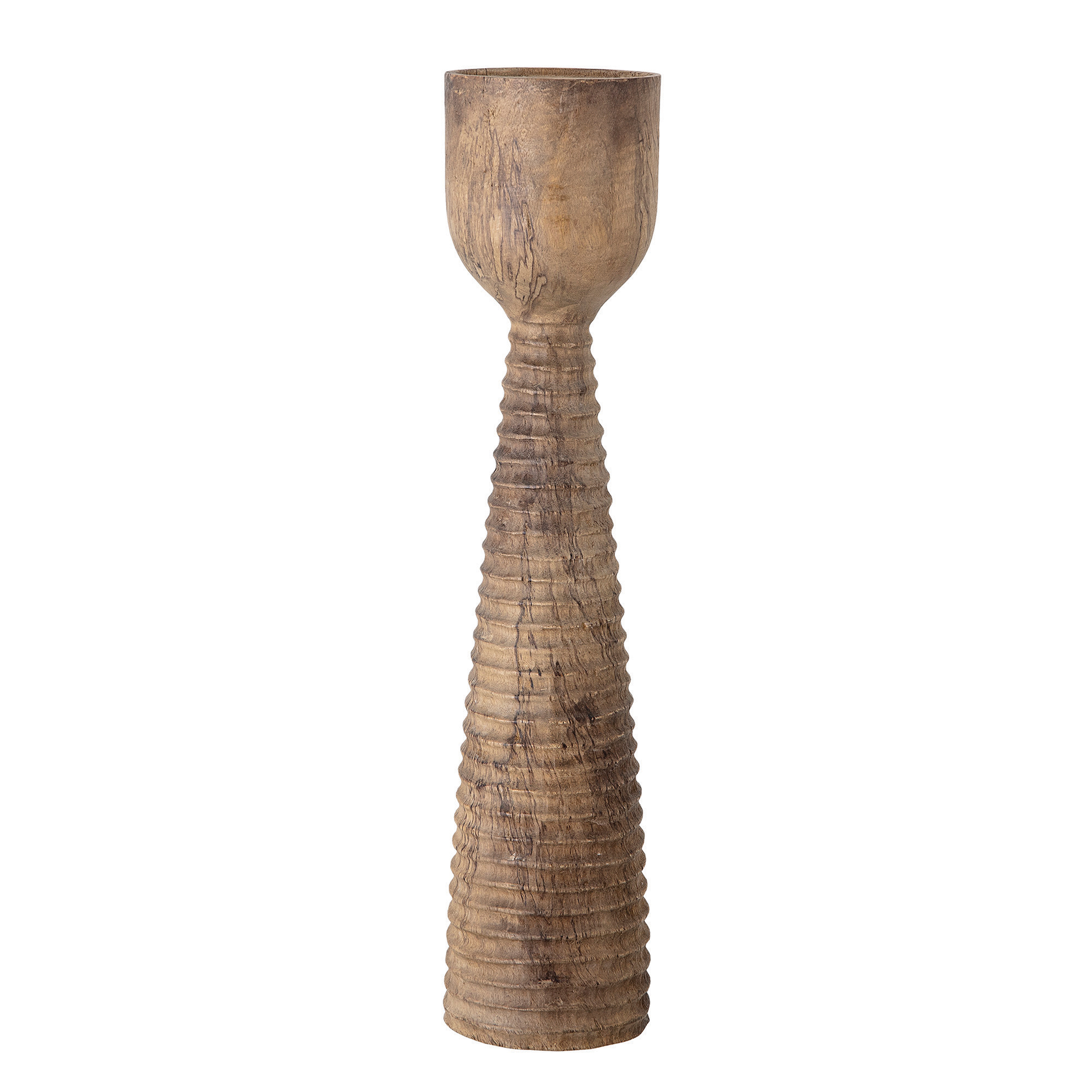 24"H Hand-Carved Mango Wood Candleholder with Ribbed Design (Holds 4" Pillar Candle) - Moss & Wilder