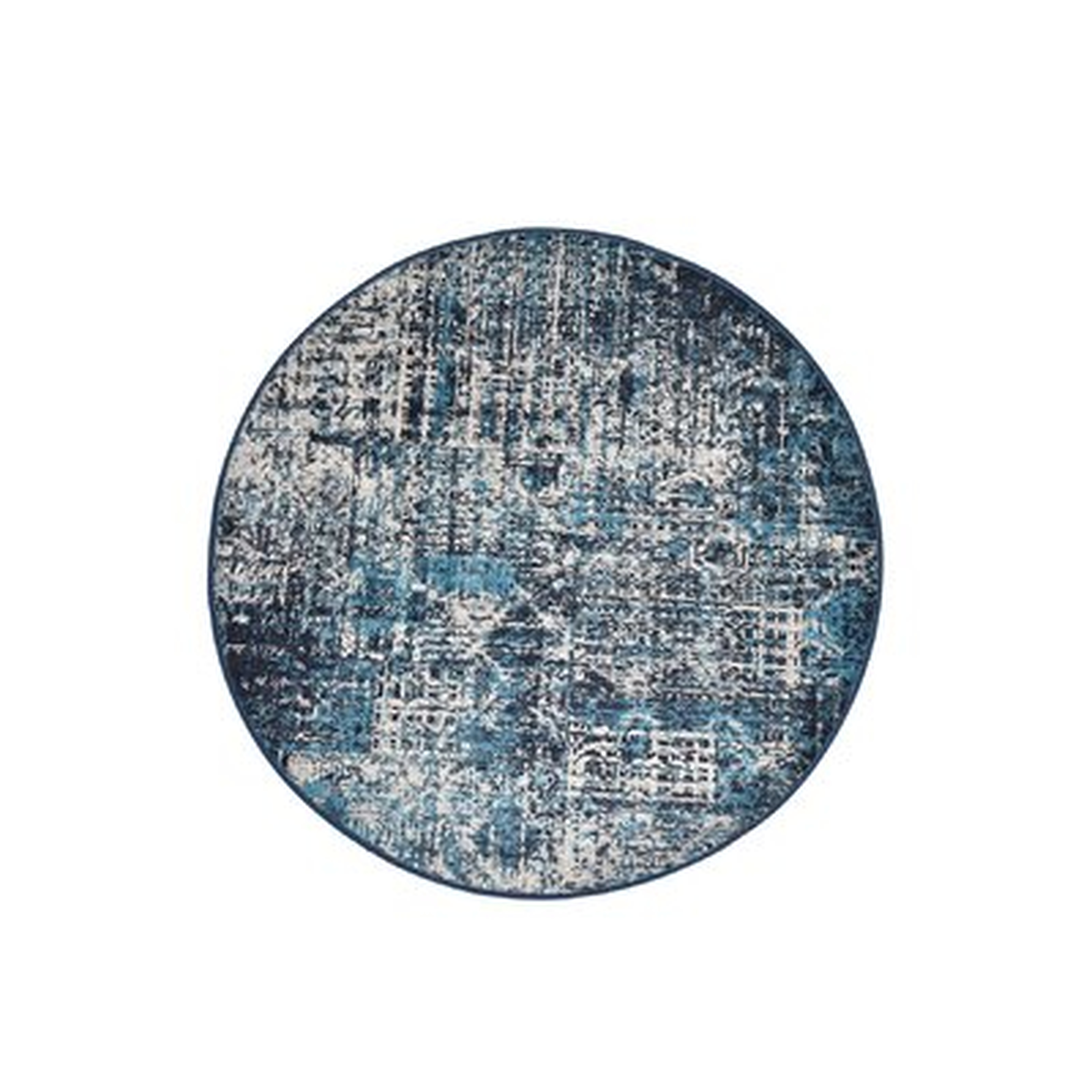 Round Rheaume Shag Teal/Ivory Area Rug - Wayfair