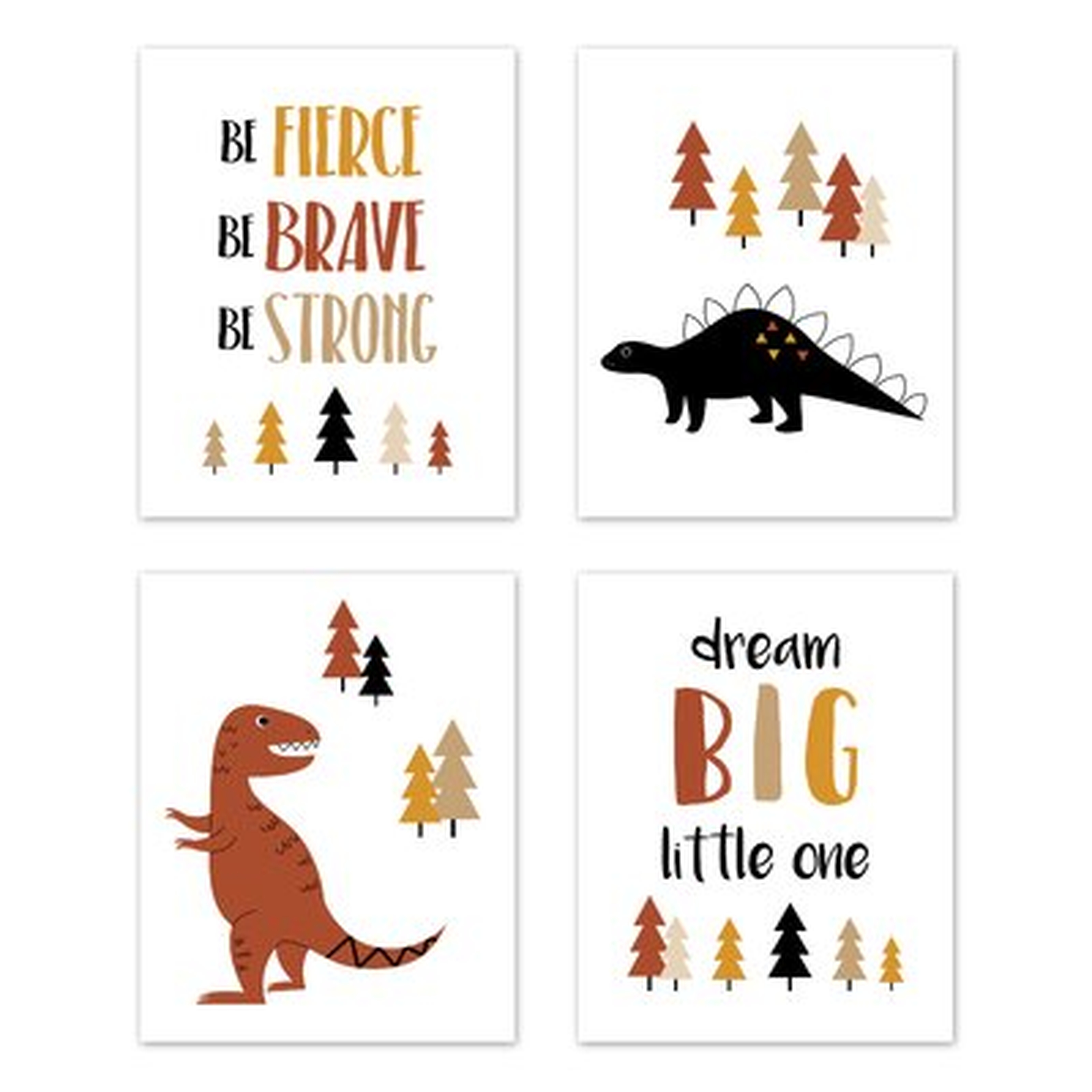 Mod Dinosaur Black And Orange Art Paper Print (Set Of 4) By Sweet Jojo Designs - Wayfair