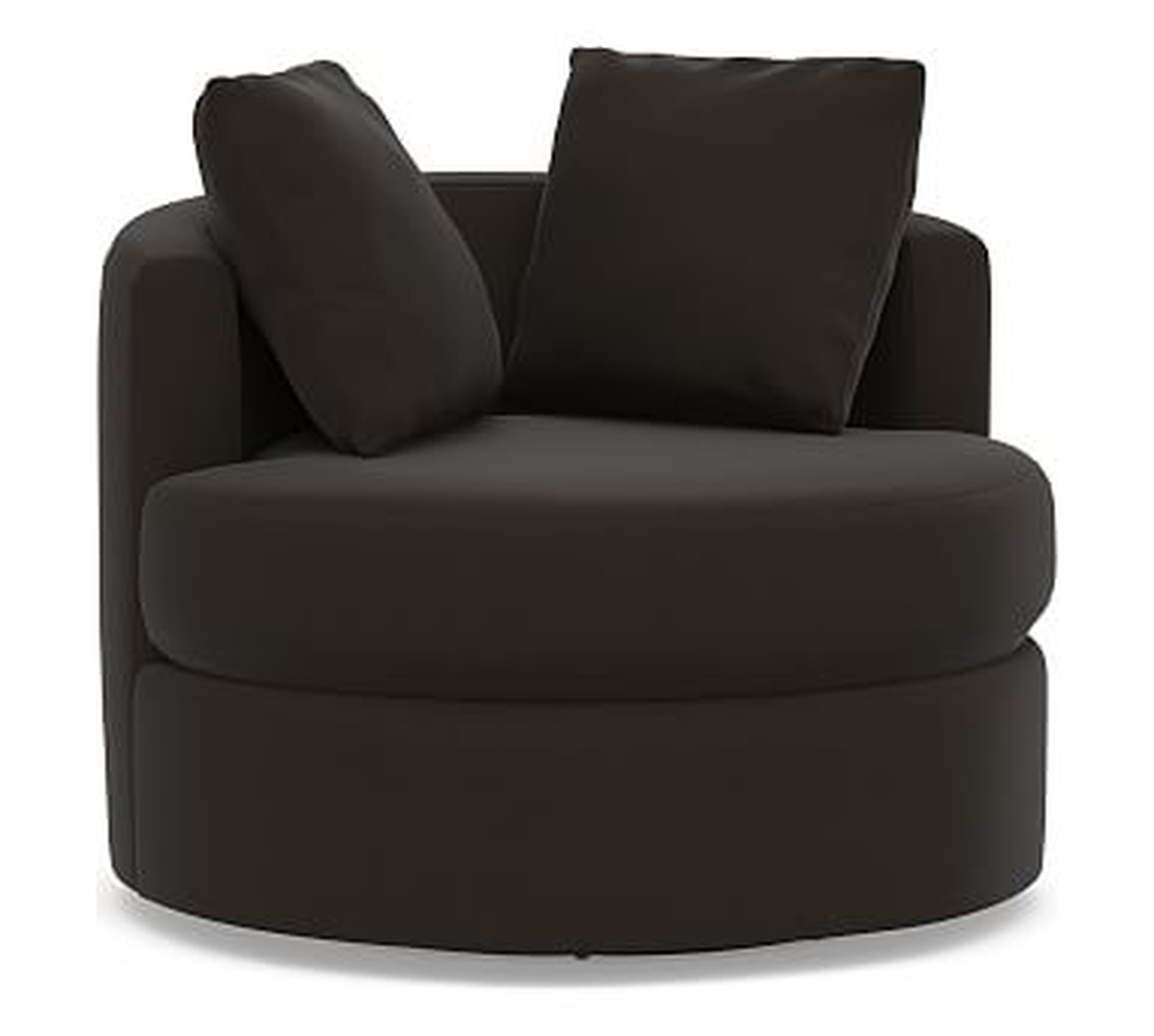 Balboa Upholstered Swivel Armchair, Standard Cushions, Performance Everydayvelvet(TM) Smoke - Pottery Barn