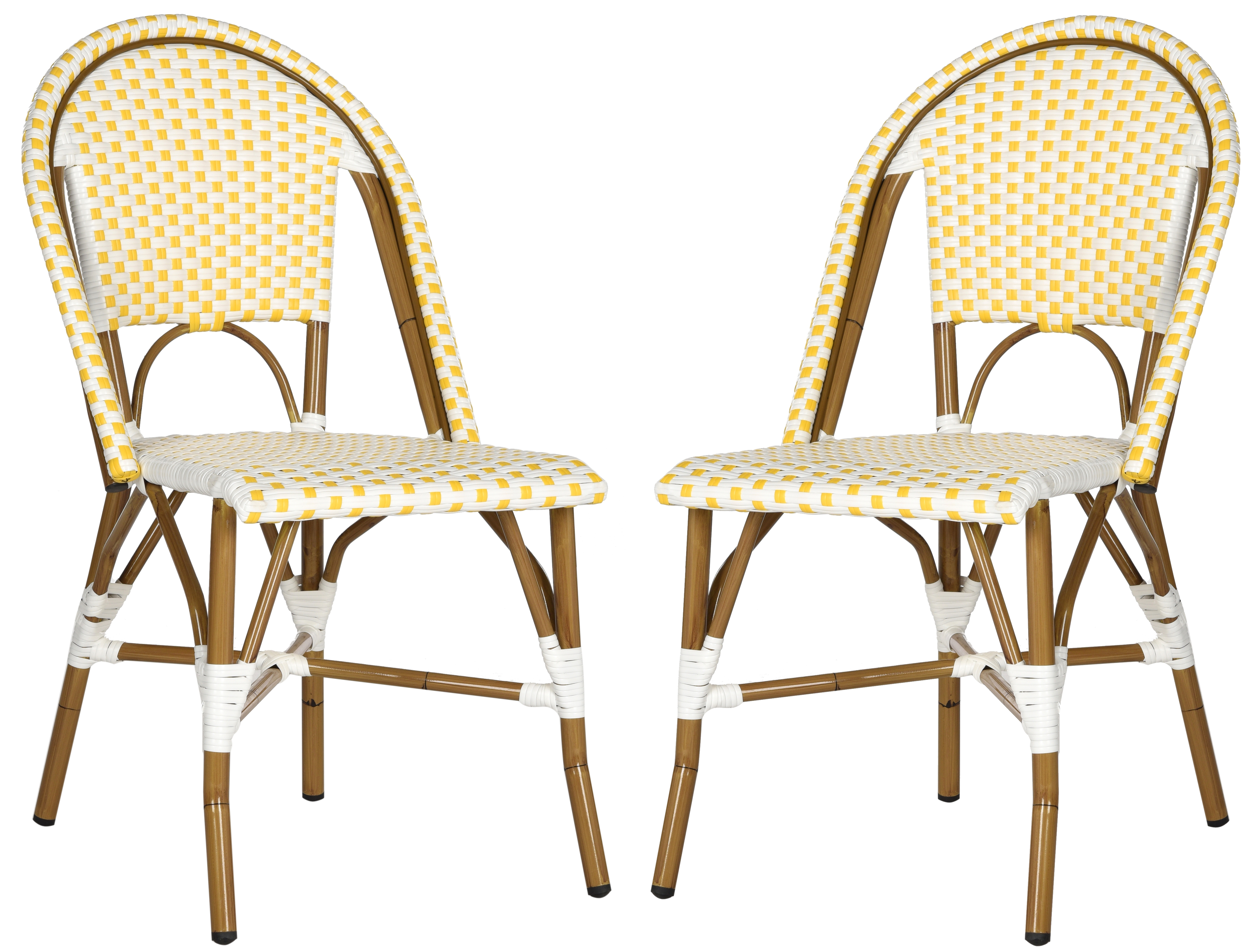 Salcha Indoor-Outdoor French Bistro Stacking Side Chair - Yellow/White/Light Brown - Arlo Home - Arlo Home