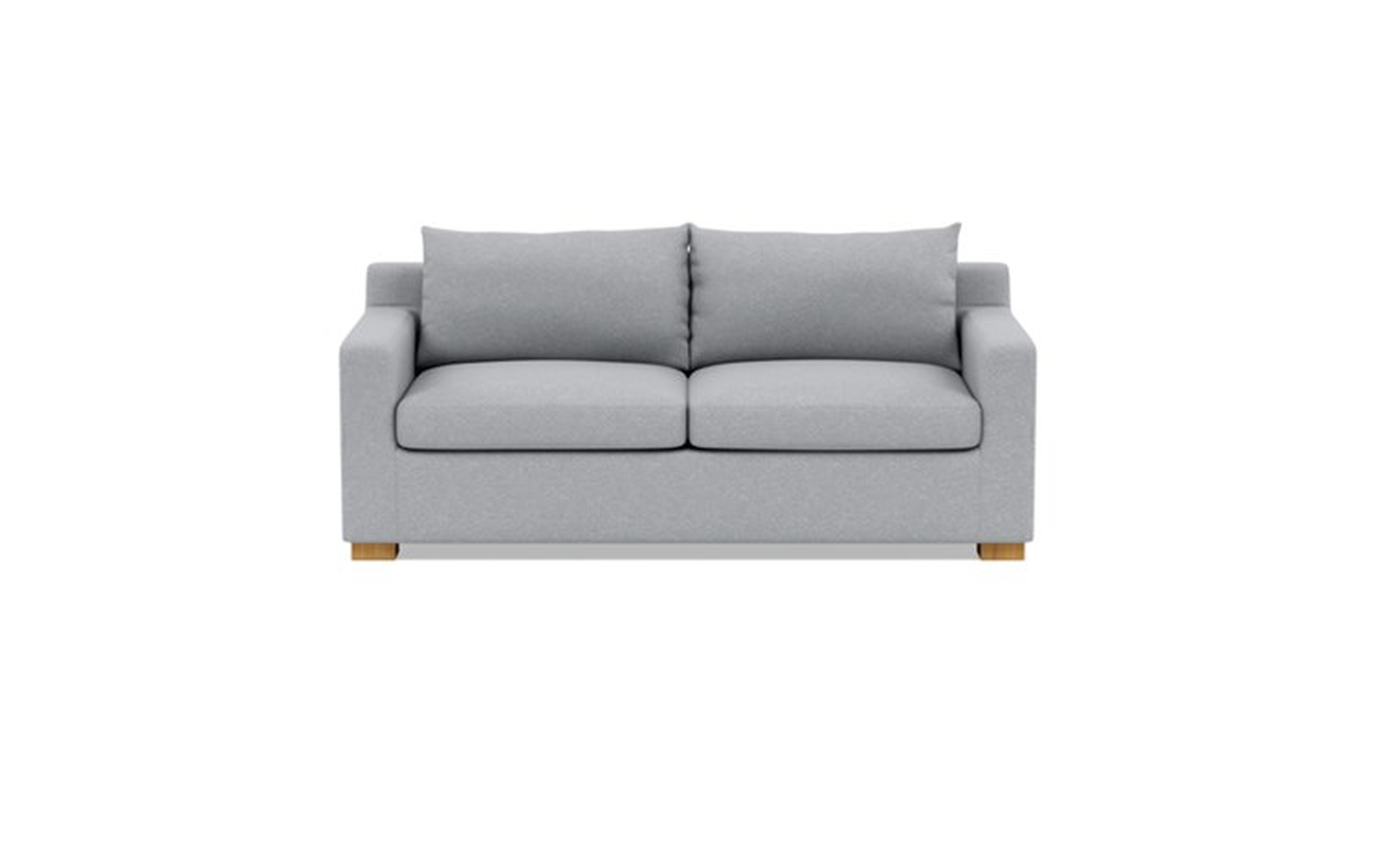 Sloan Sleeper Sleeper Sofa with Grey Gris Fabric, double down blend cushions, and Natural Oak legs - Interior Define