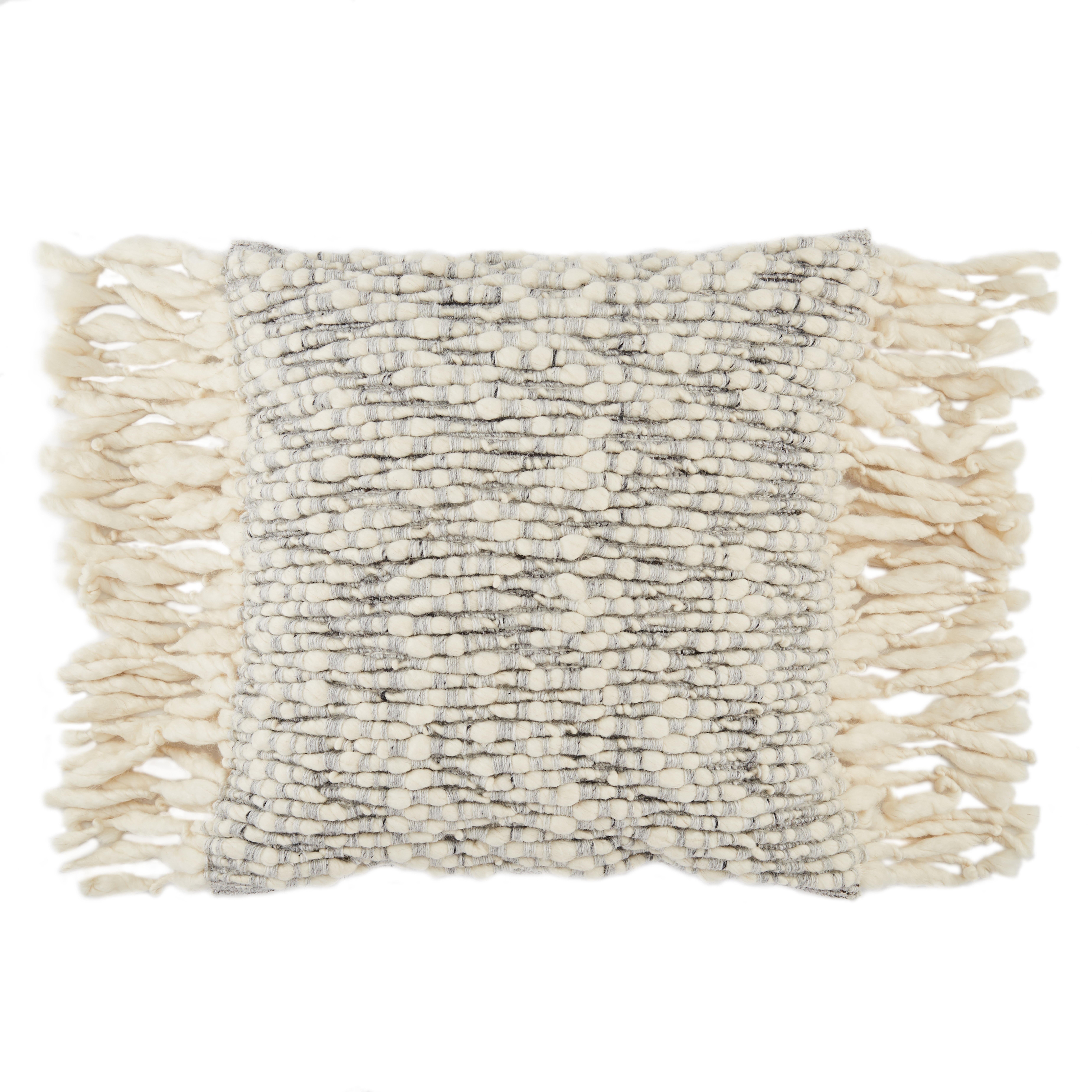 Mahya Fringe Pillow with Polyester Fill, Ivory, 22" x 22" - Collective Weavers