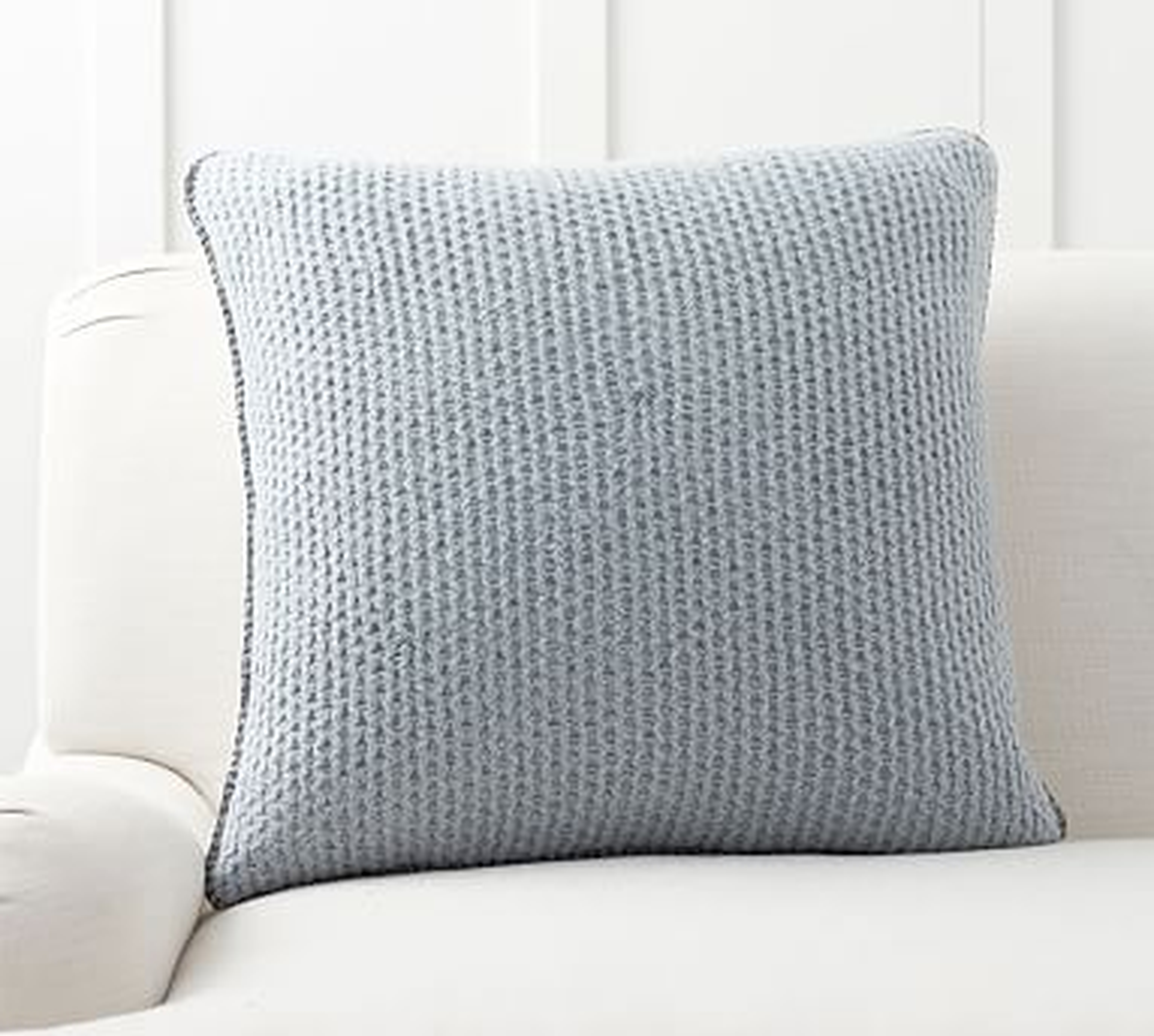 Thermal Knit Sherpa Back Pillow Cover, 24", Heathered Chambray - Pottery Barn