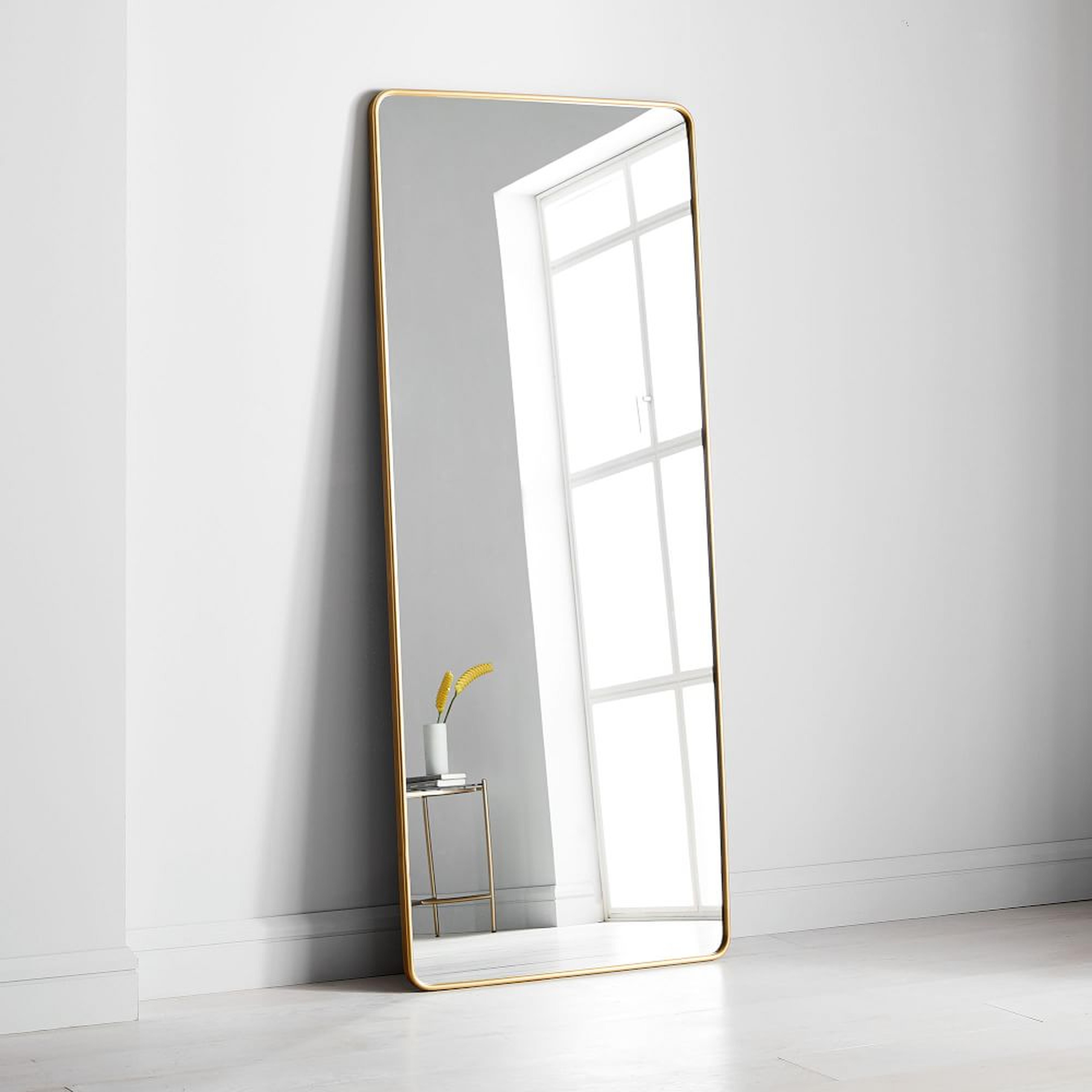 Modern Streamline Floor Mirror, Antique Brass - West Elm