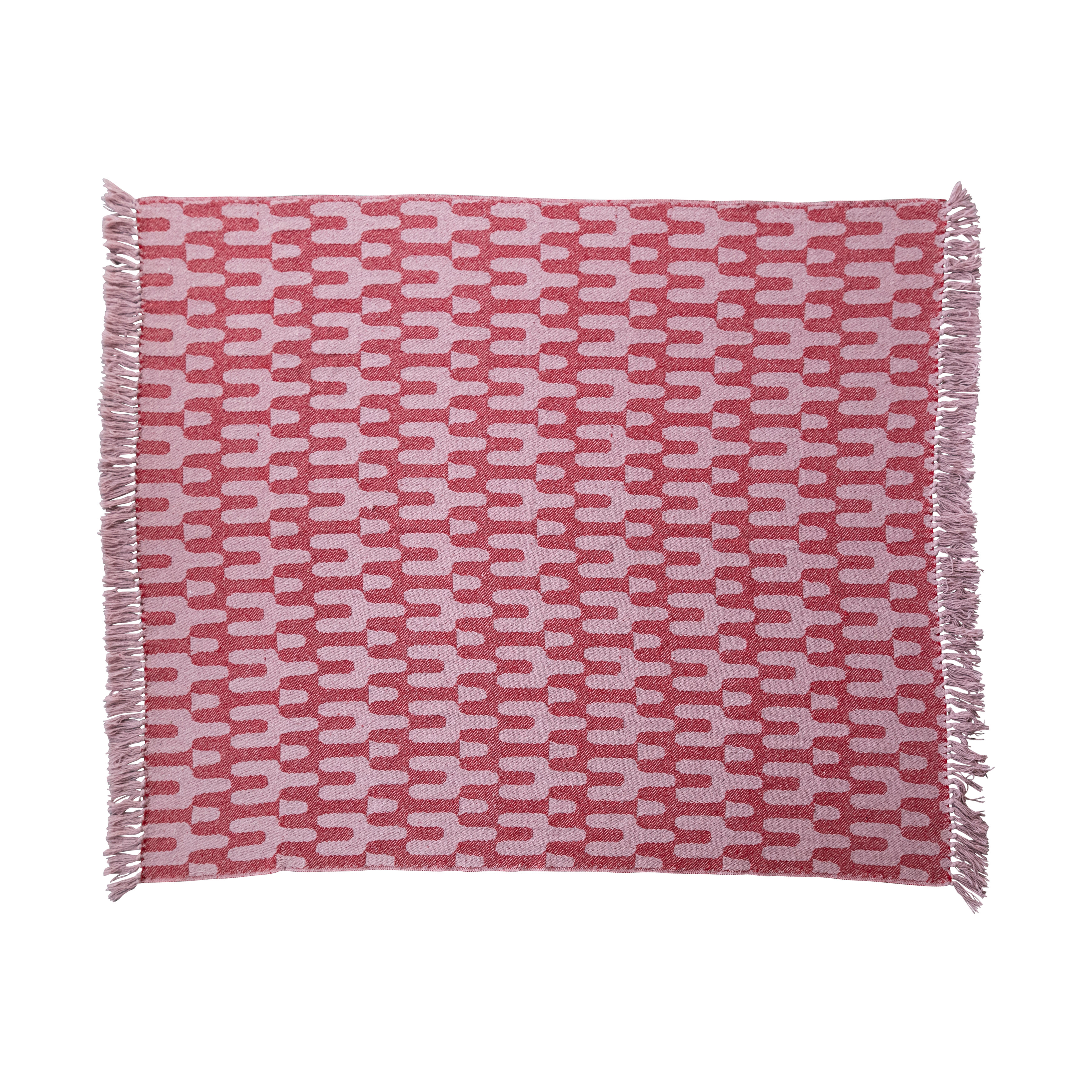 Woven Cotton Throw Blanket with Patterns and Fringe, Red and Pink - Creative Co-Op