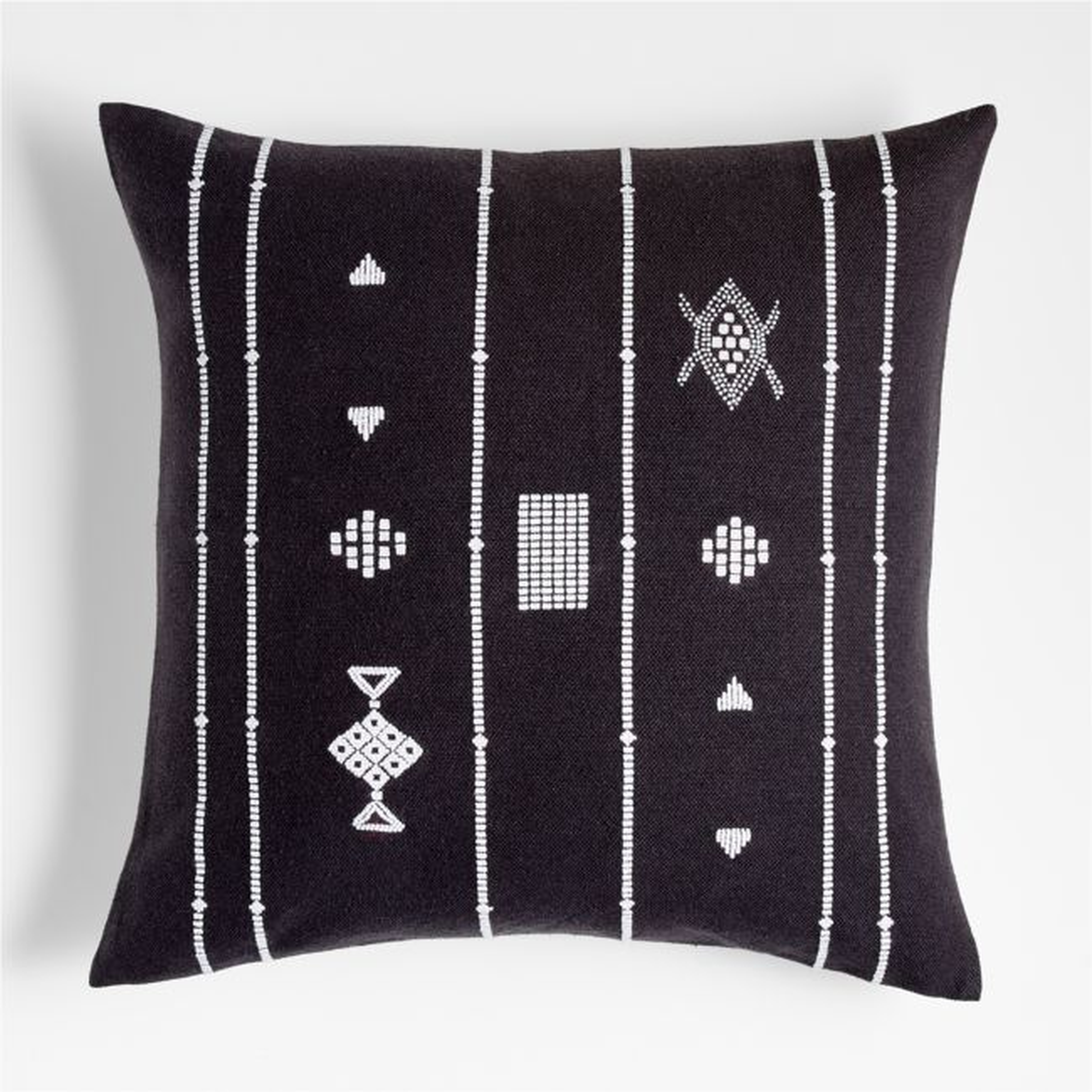 Yacon 23"x23" Embroidered Black and White Throw Pillow with Down-Alternative Insert - Crate and Barrel