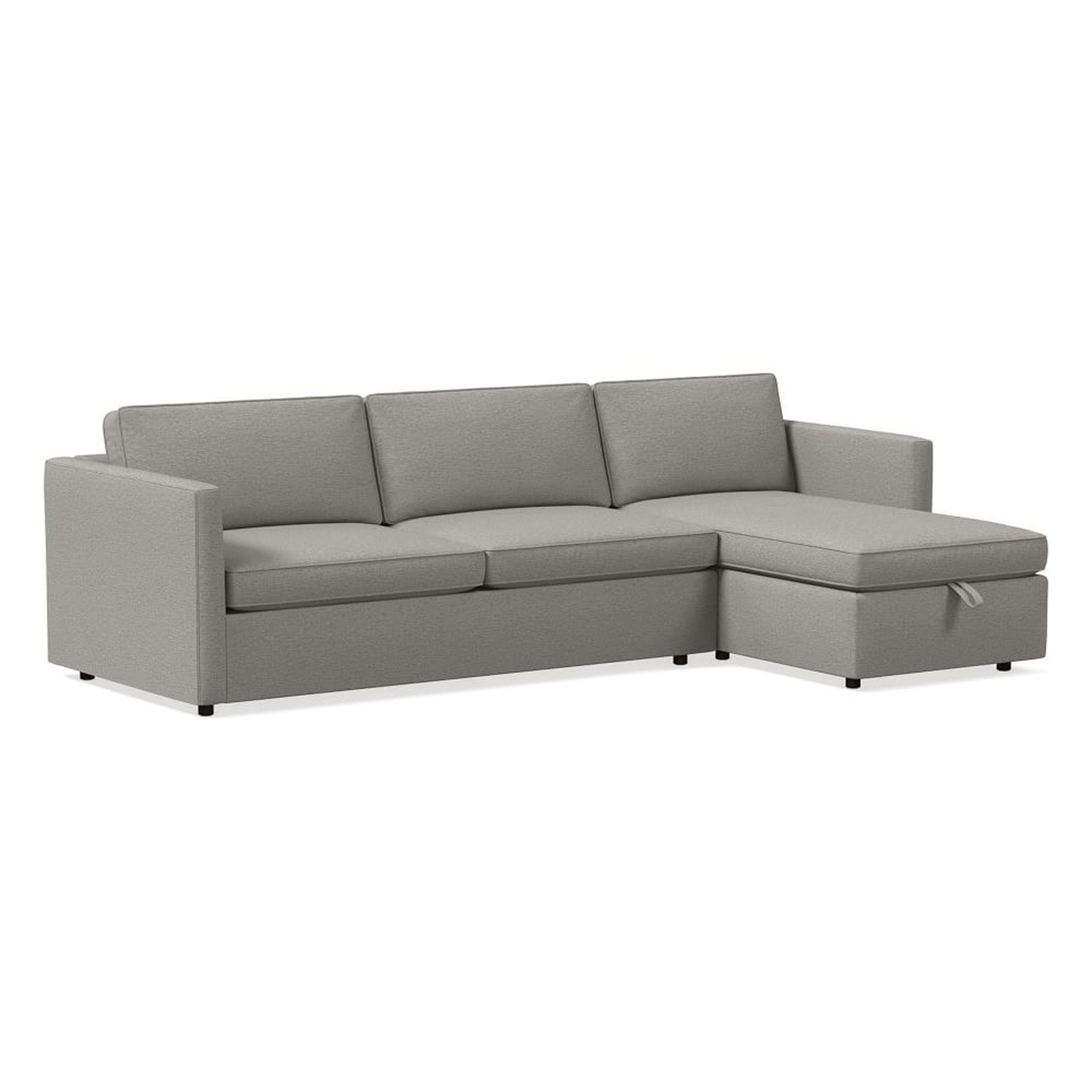 Harris Sectional Set 03: LA Sleeper Sofa, RA Storage Chaise, Poly , Twill, Silver, Concealed Supports - West Elm