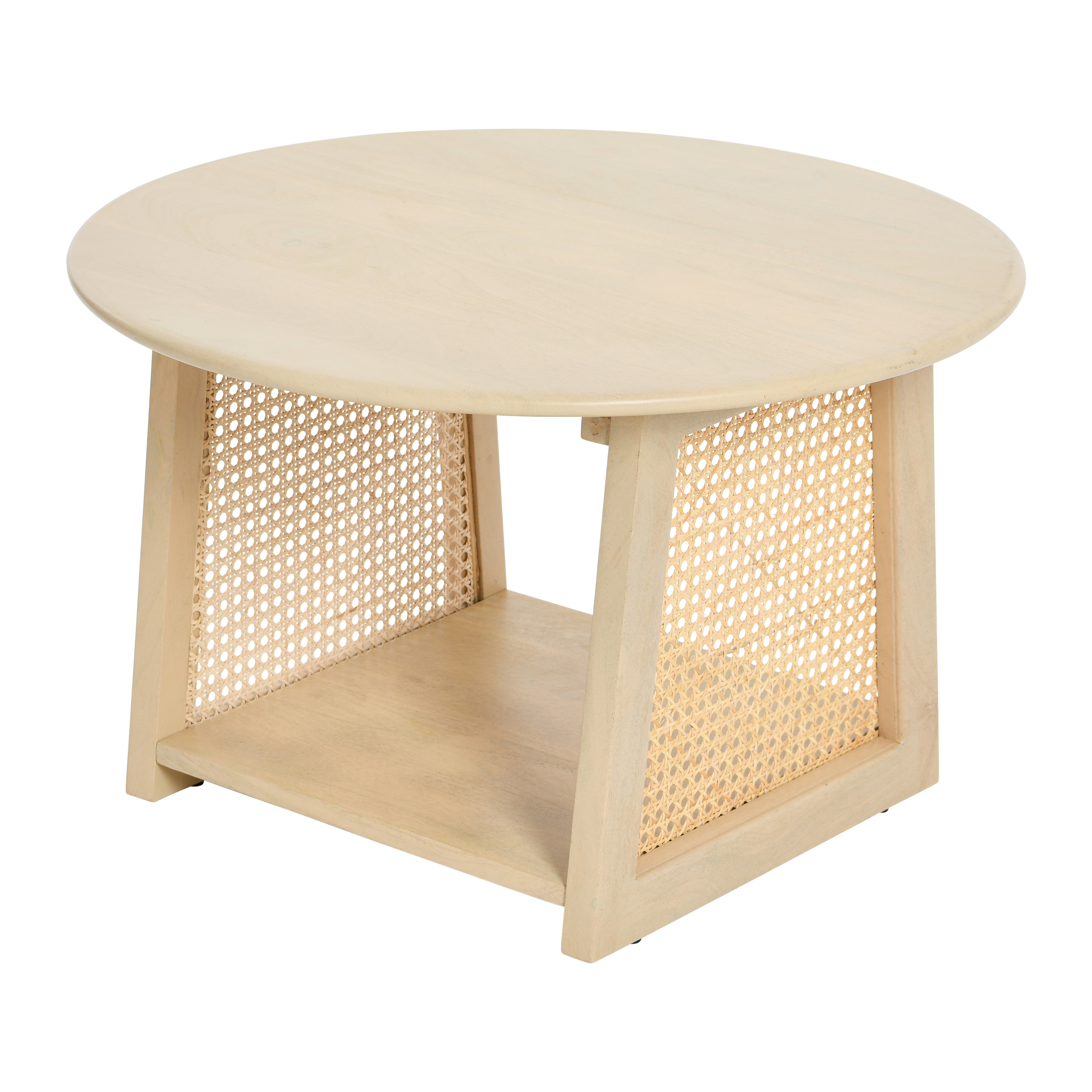 Natural Cane and Solid Mango Wood Round Coffee Table for Living Room - Creative Co-Op