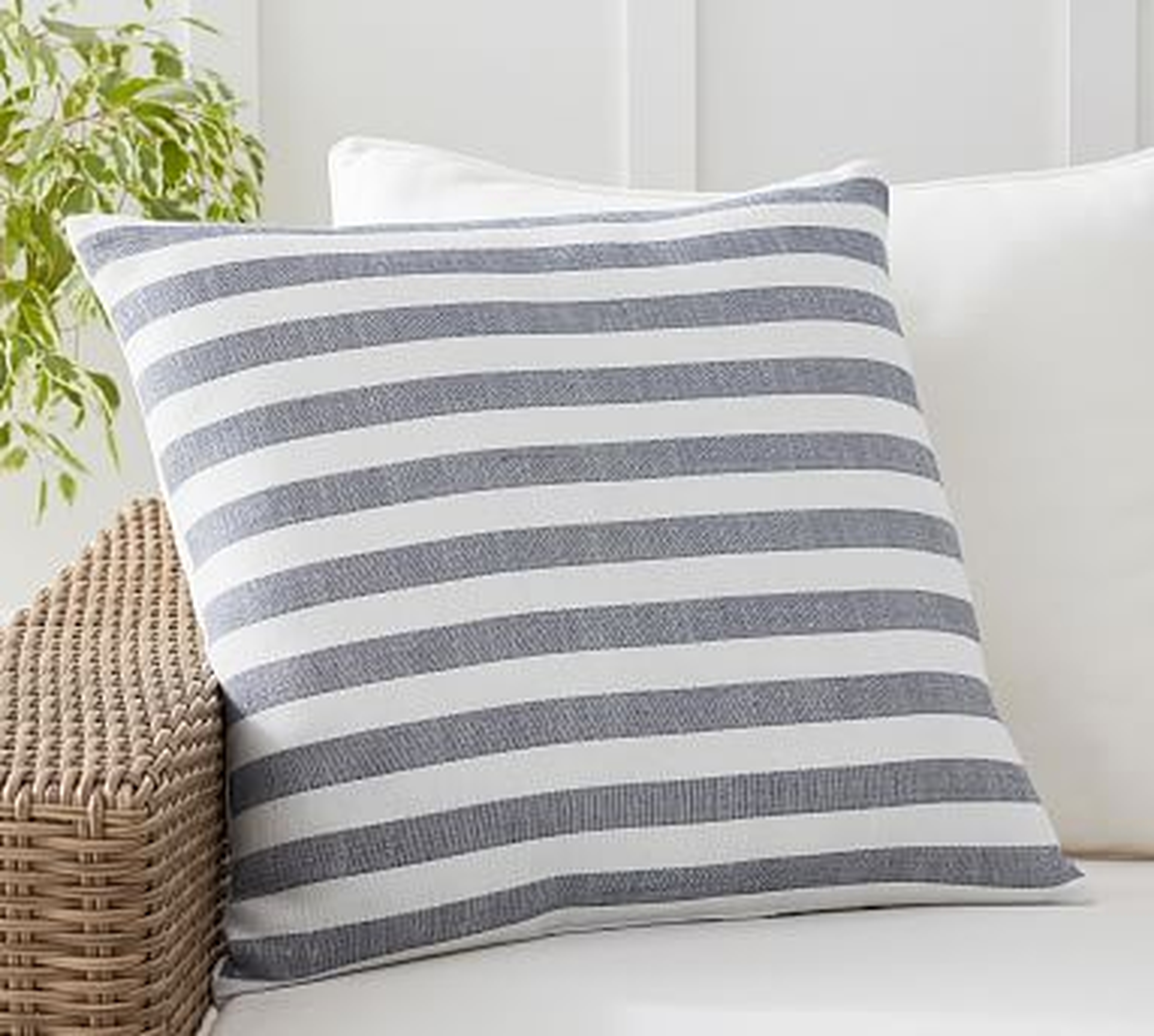 Leandra Striped Reversible Outdoor Pillow, 22", Ink - Pottery Barn