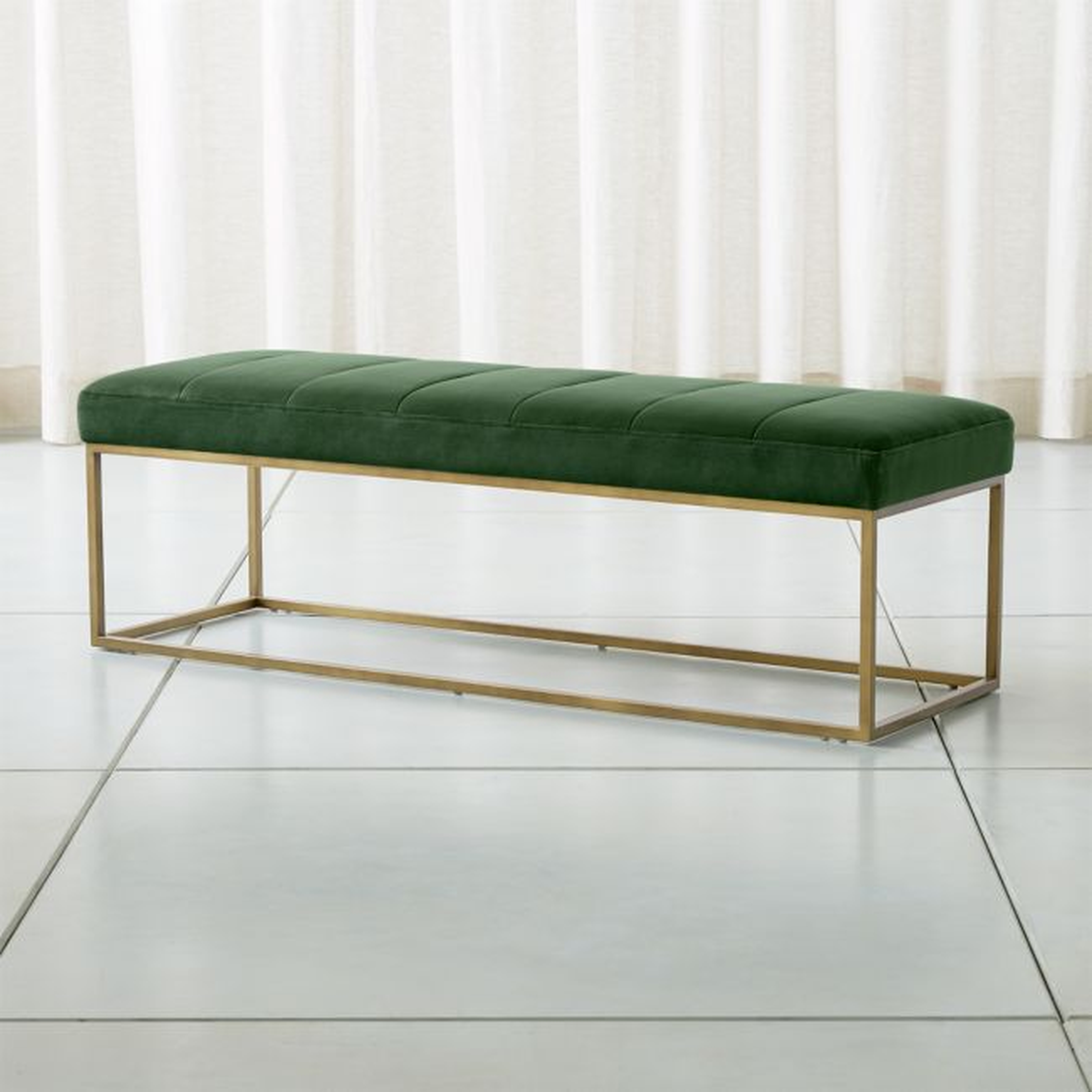 Channel Dark Green Velvet Bench with Brass Base - Crate and Barrel
