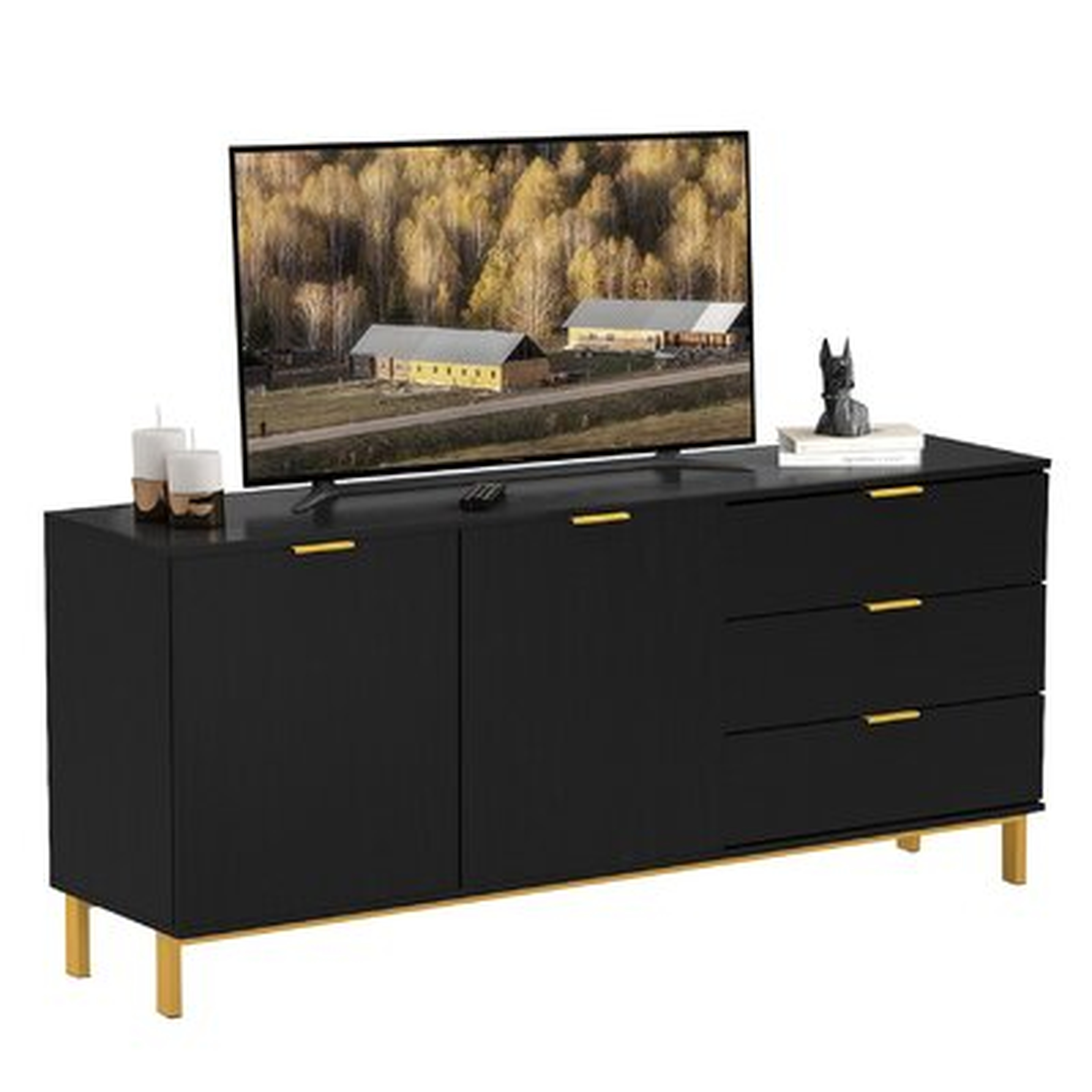 Modern 62.9" Sideboard Buffet Table TV Rack Wooden Stand With 2 Doors And 3 Drawers, Black - Wayfair