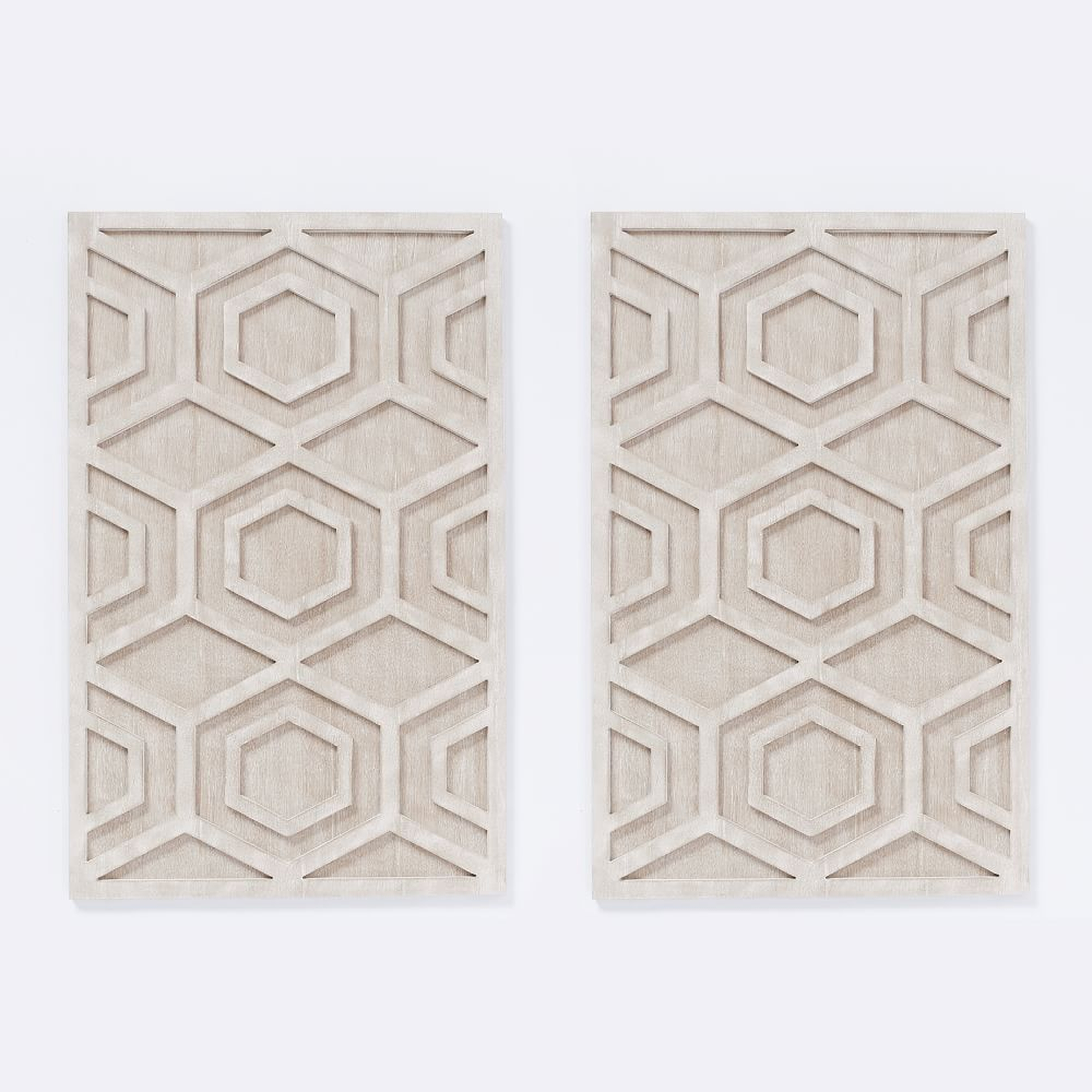 Graphic Wood Wall Art, White, Hexagon, Set of 2 - West Elm