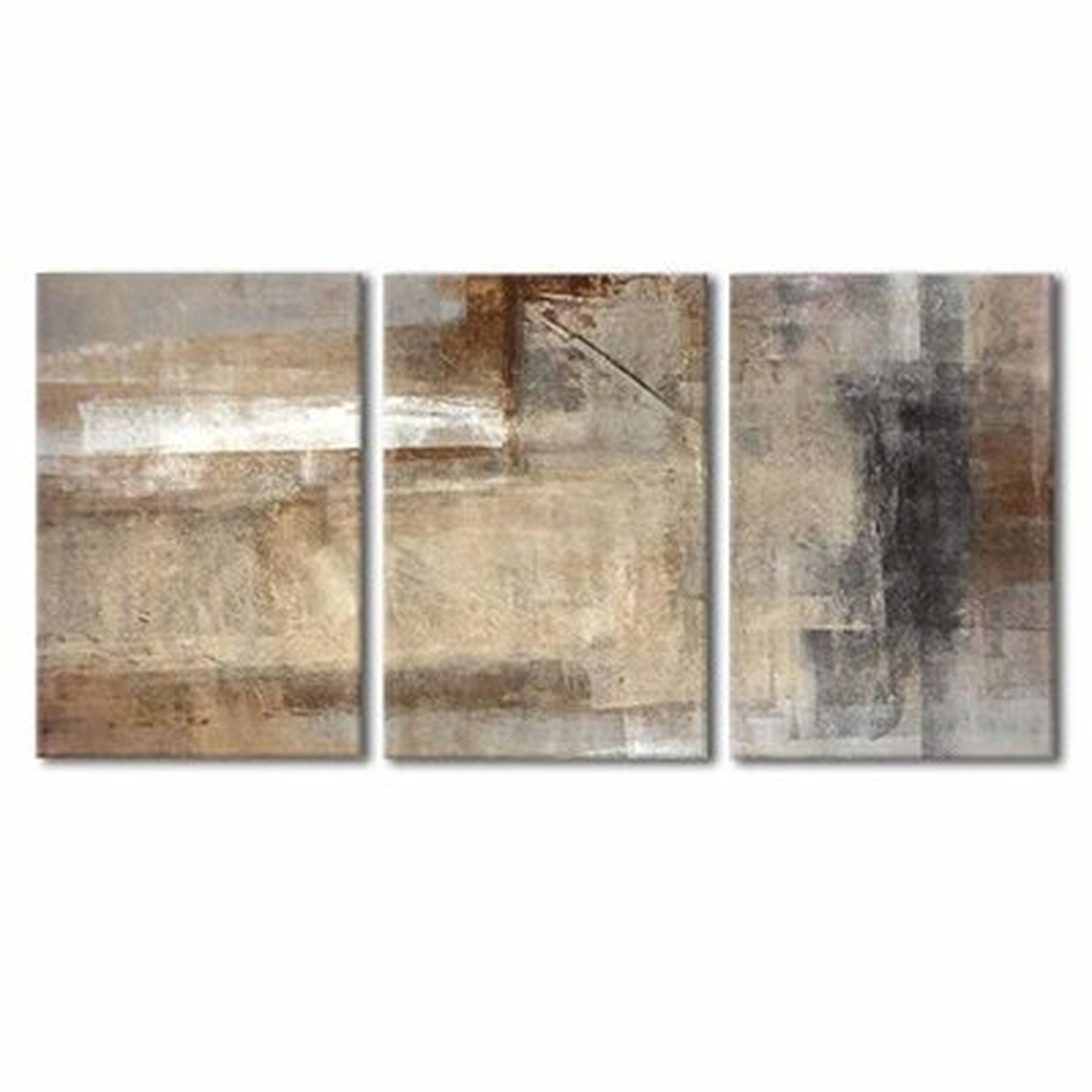 IDEA4WALL - Brown And Beige Painting - Canvas Art Wall Art - 16"X24"X3 Panels - Wayfair