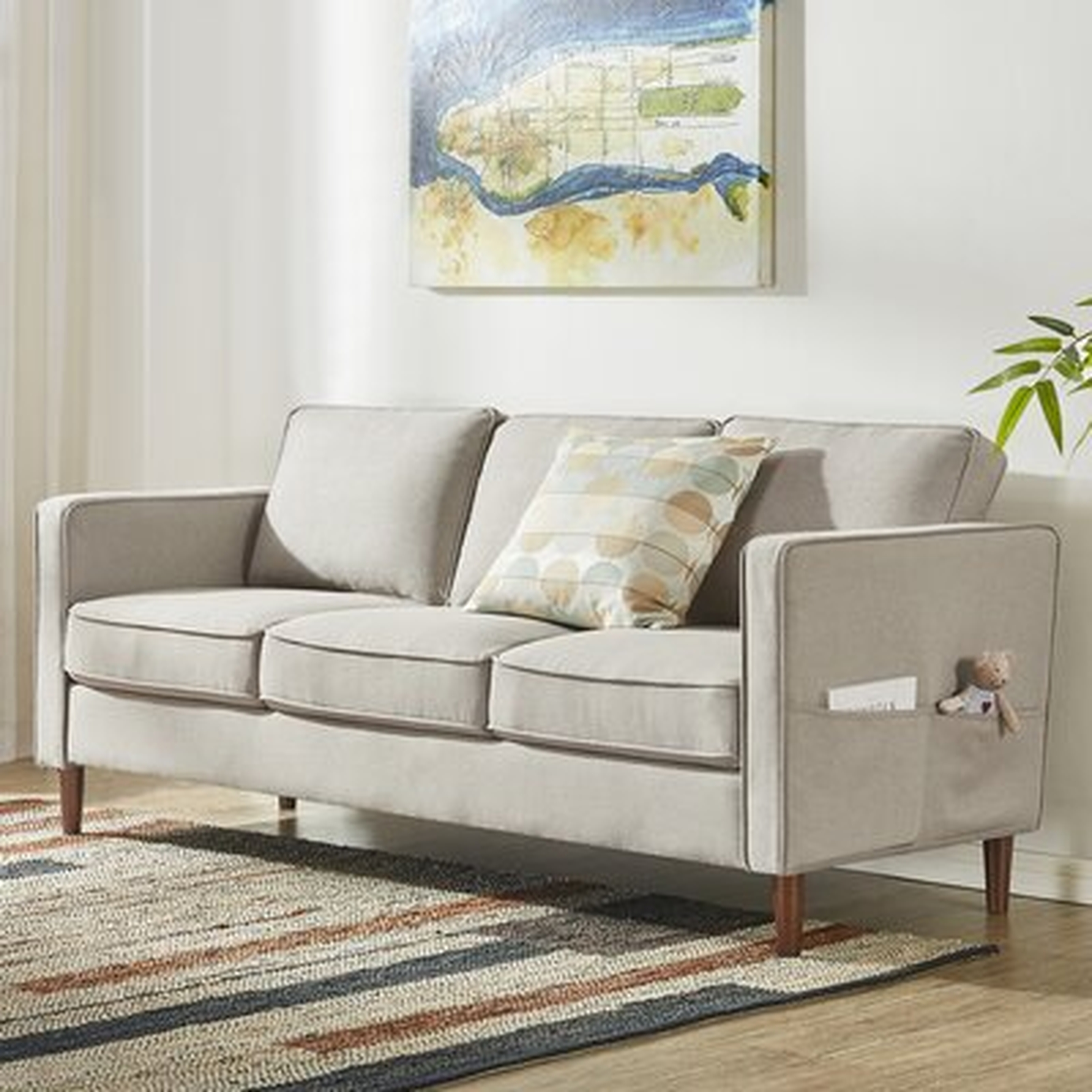 Hana Modern Linen Fabric Loveseat / Sofa / Couch With Armrest Pockets, Sand Grey - Wayfair
