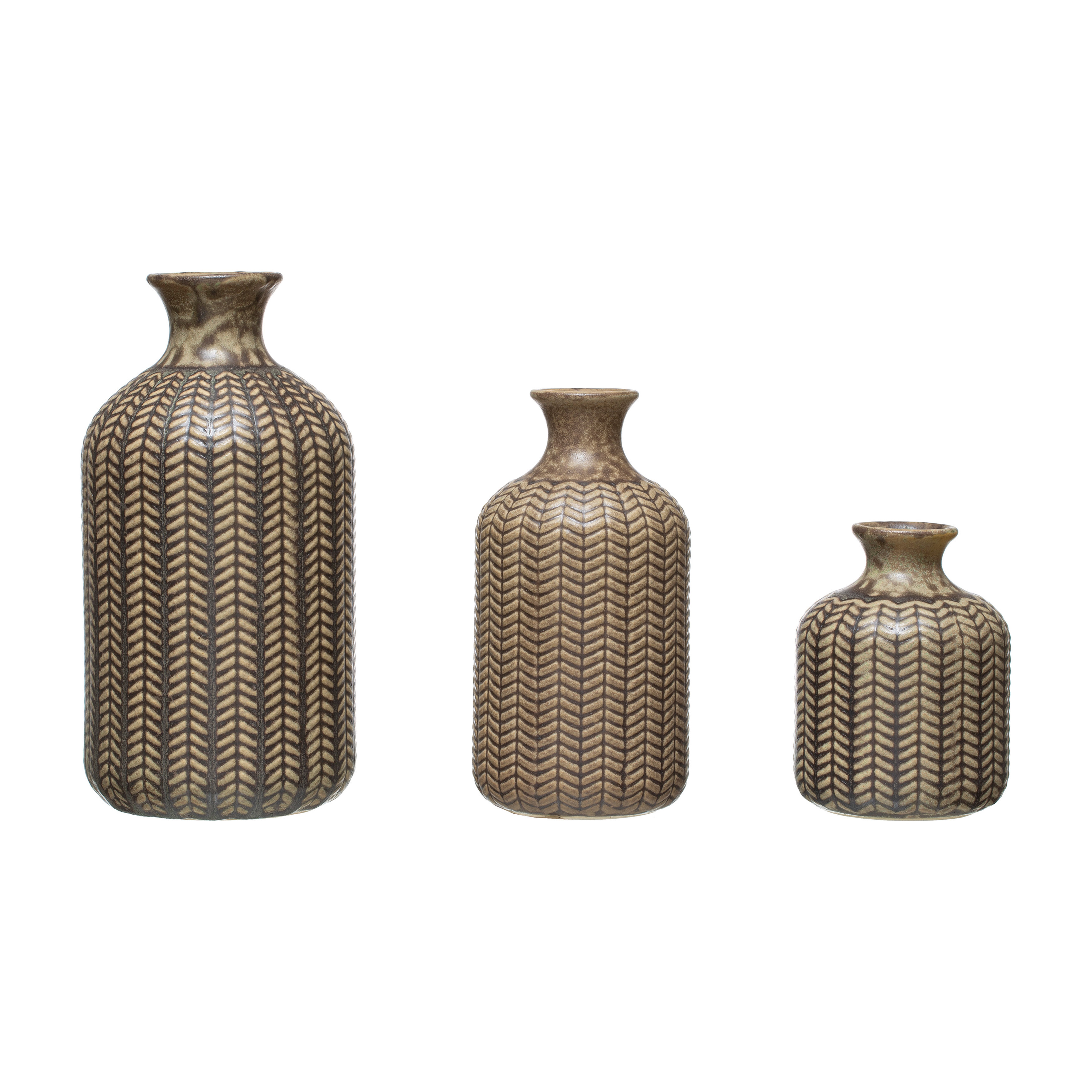 S/3 Stoneware Vase, Olive Green Matte - Creative Co-Op