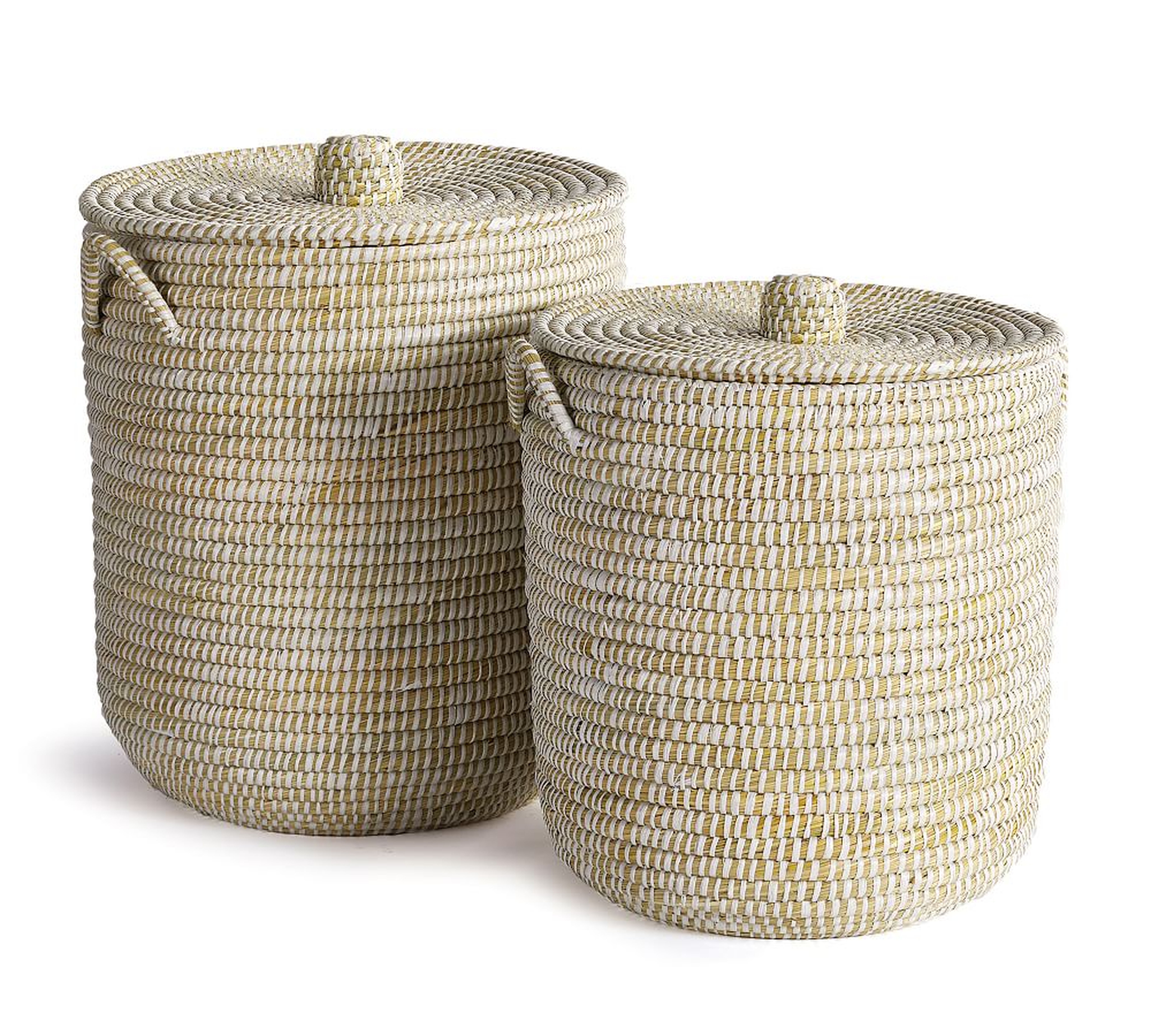 Dahlia White Rivergrass Hamper Baskets With Lids, Set of 2 - Pottery Barn