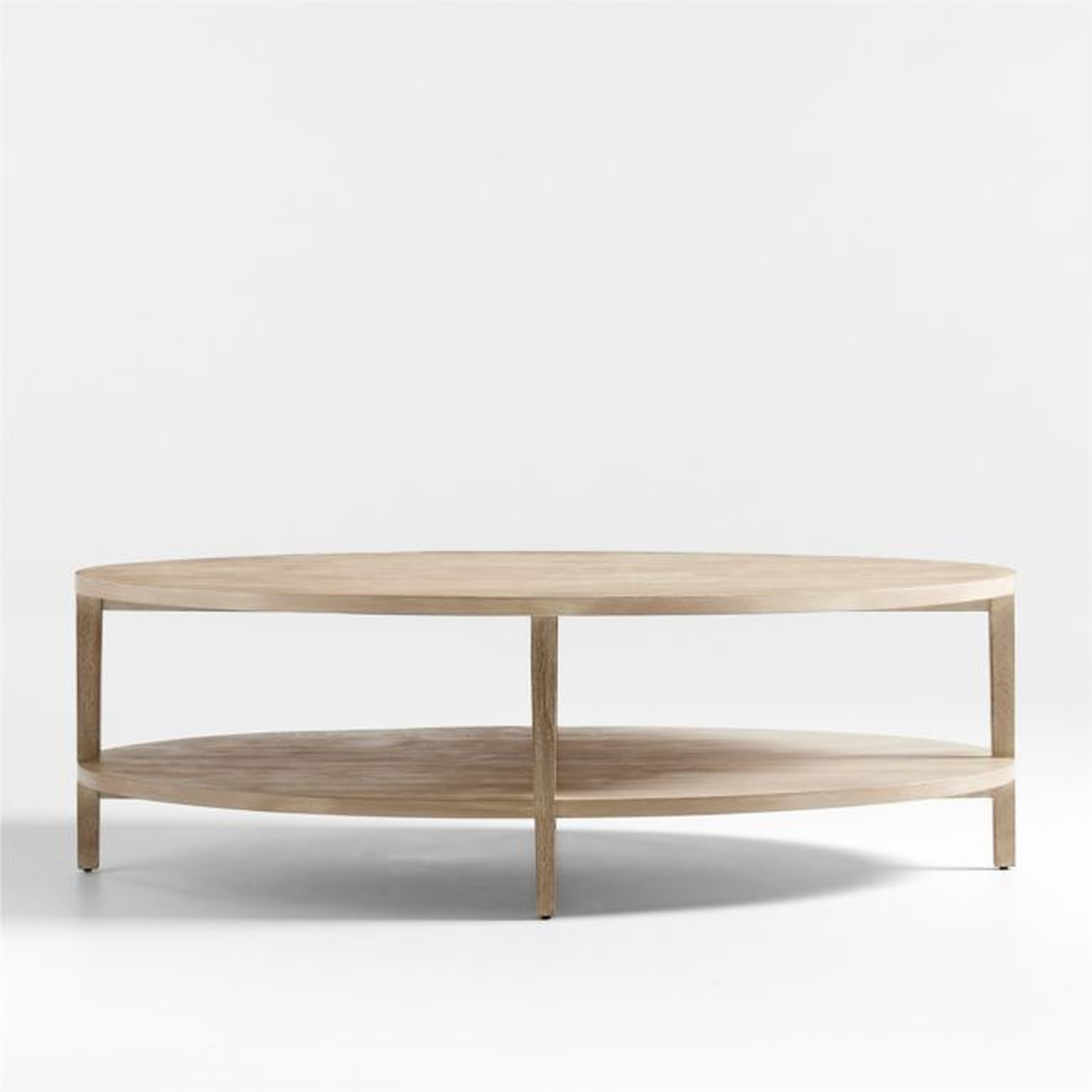 Clairemont Natural Oak Wood 60" Oval Coffee Table with Shelf - Crate and Barrel