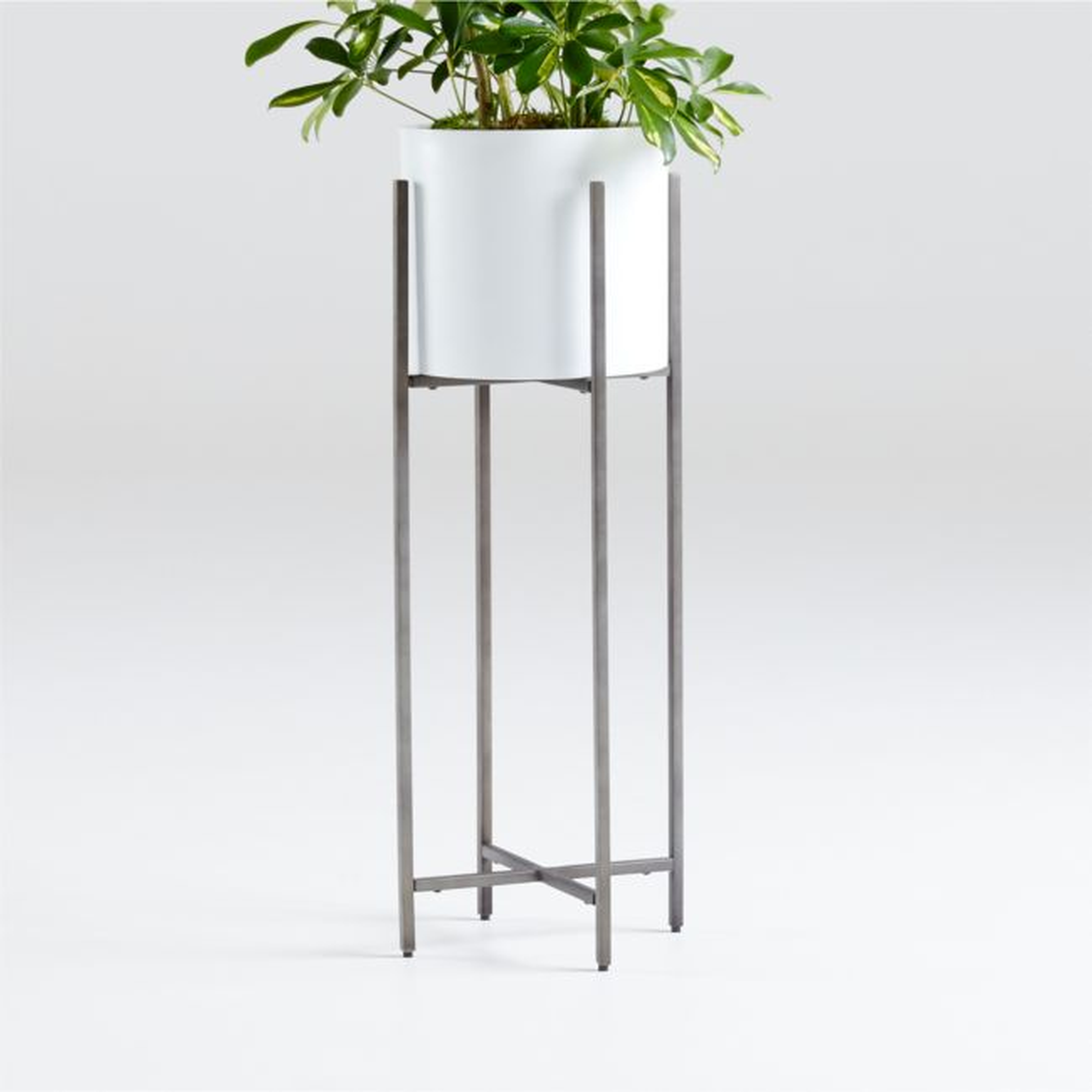 Dundee White Round Indoor/Outdoor Planter with Tall Stand - Crate and Barrel