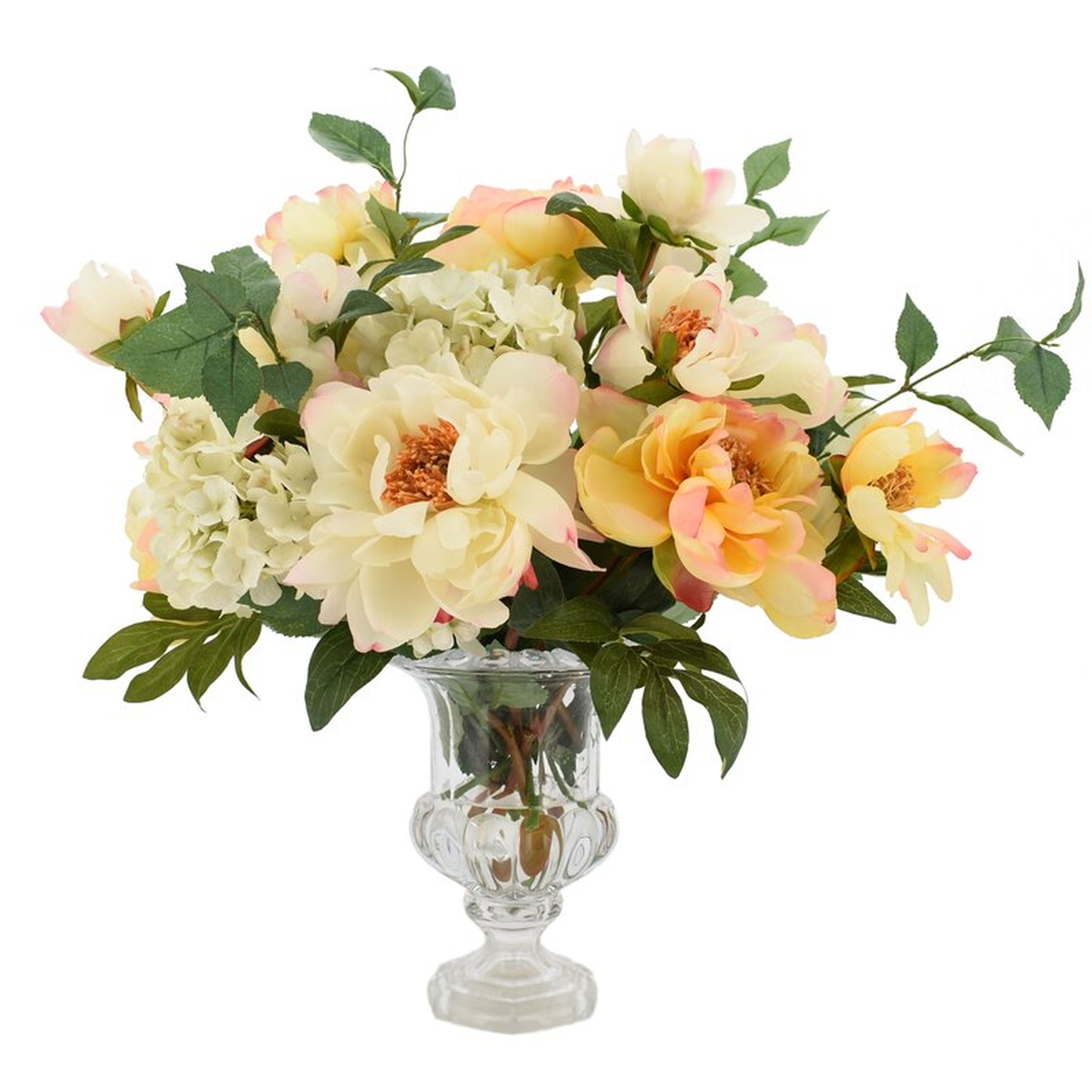 Mixed Peony And Hydrangea Bouquet In Pedestal Vase Flower Color: White - Perigold