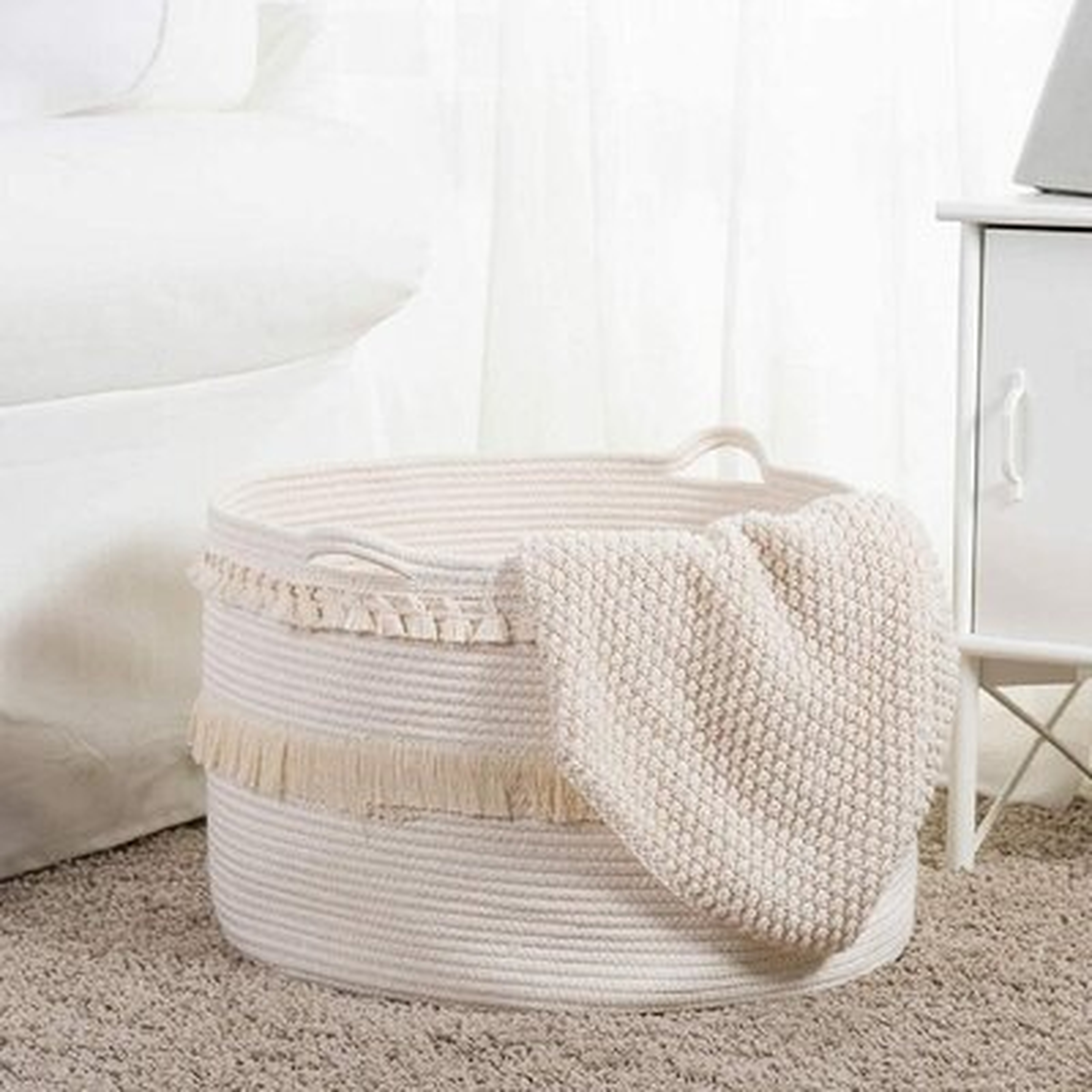 Large Cotton Rope Basket, Double Macrame Tassel Storage Basket With Handle Rope Woven Nursery Hamper Cotton Storage Bin For Clothes, Blankets, Pillow And Toys - Wayfair