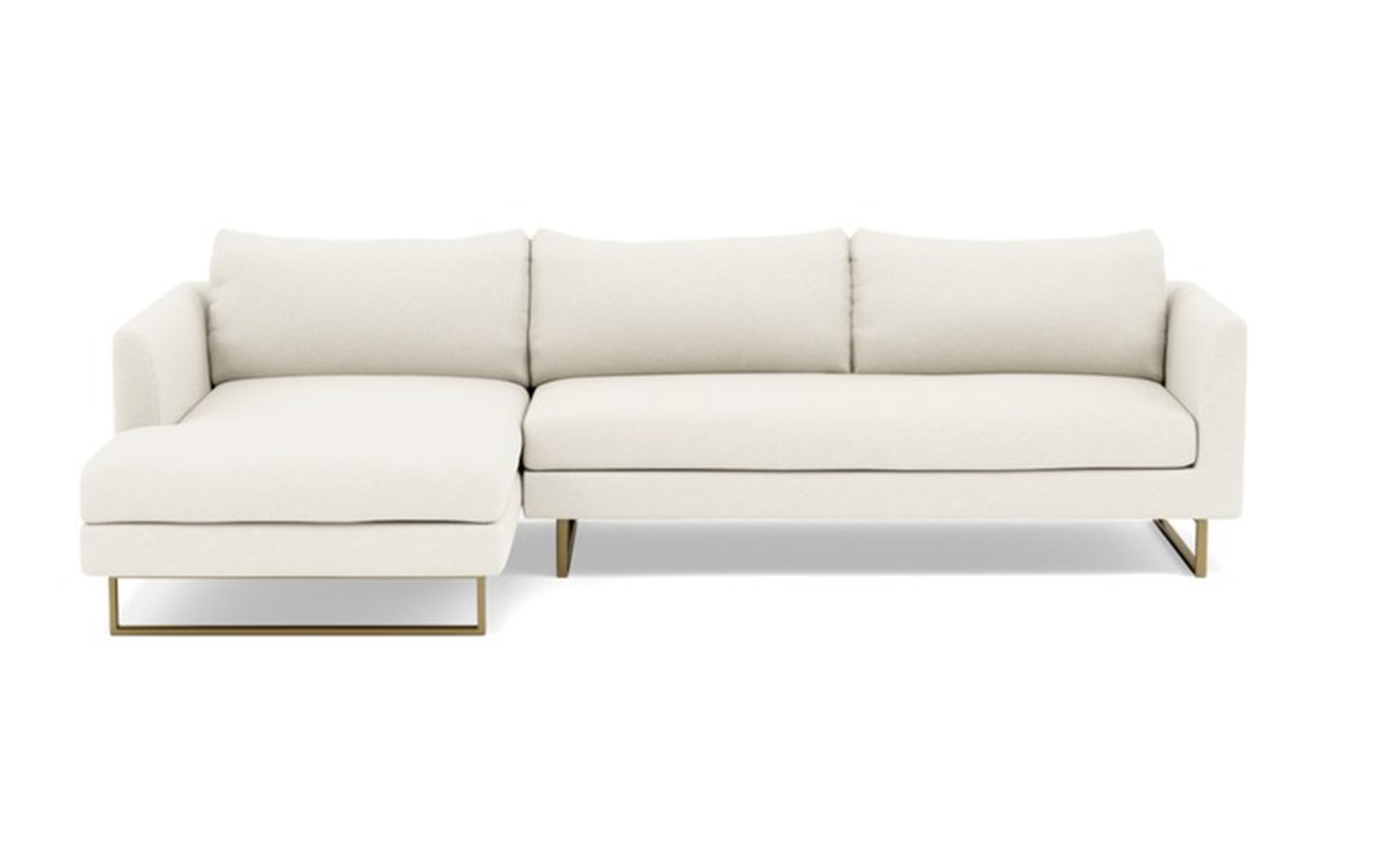 Owens Left Sectional with White Cirrus Fabric, down alt. cushions, and Matte Brass legs - Interior Define