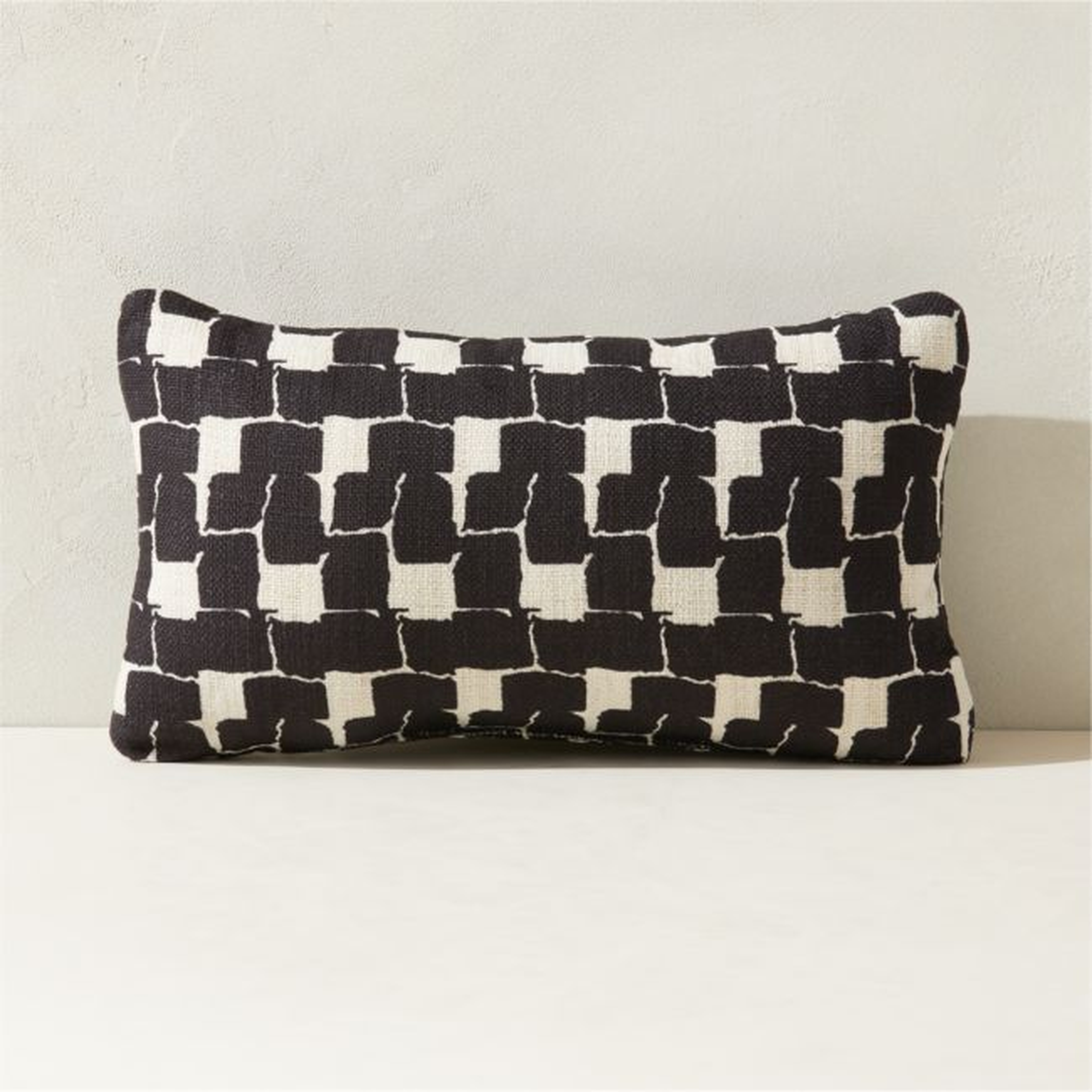 Brique Black and White Outdoor Throw Pillow 20"x12" - CB2