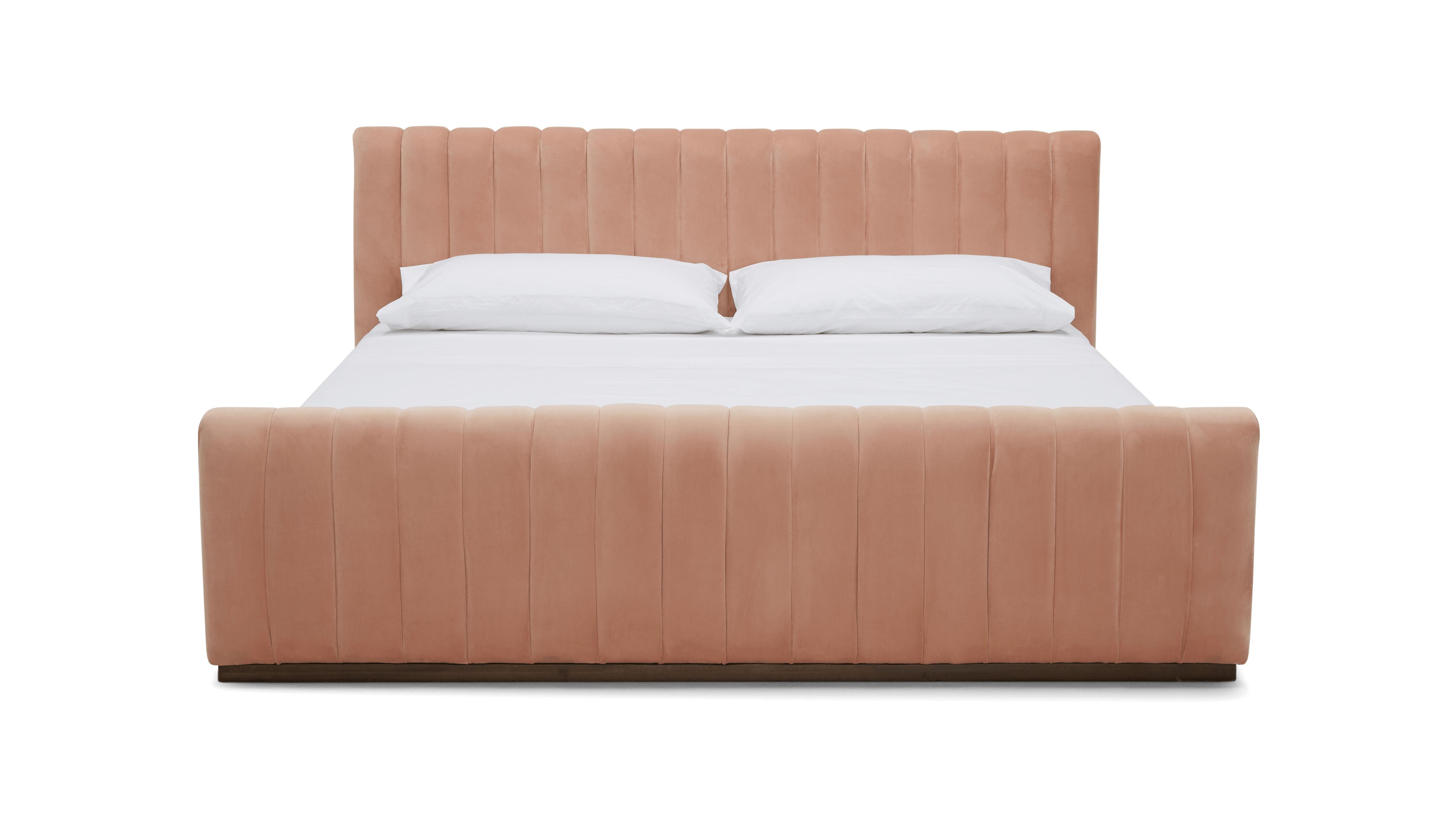 Pink Camille Mid Century Modern Bed - Royale Blush - Mocha - Queen - Joybird