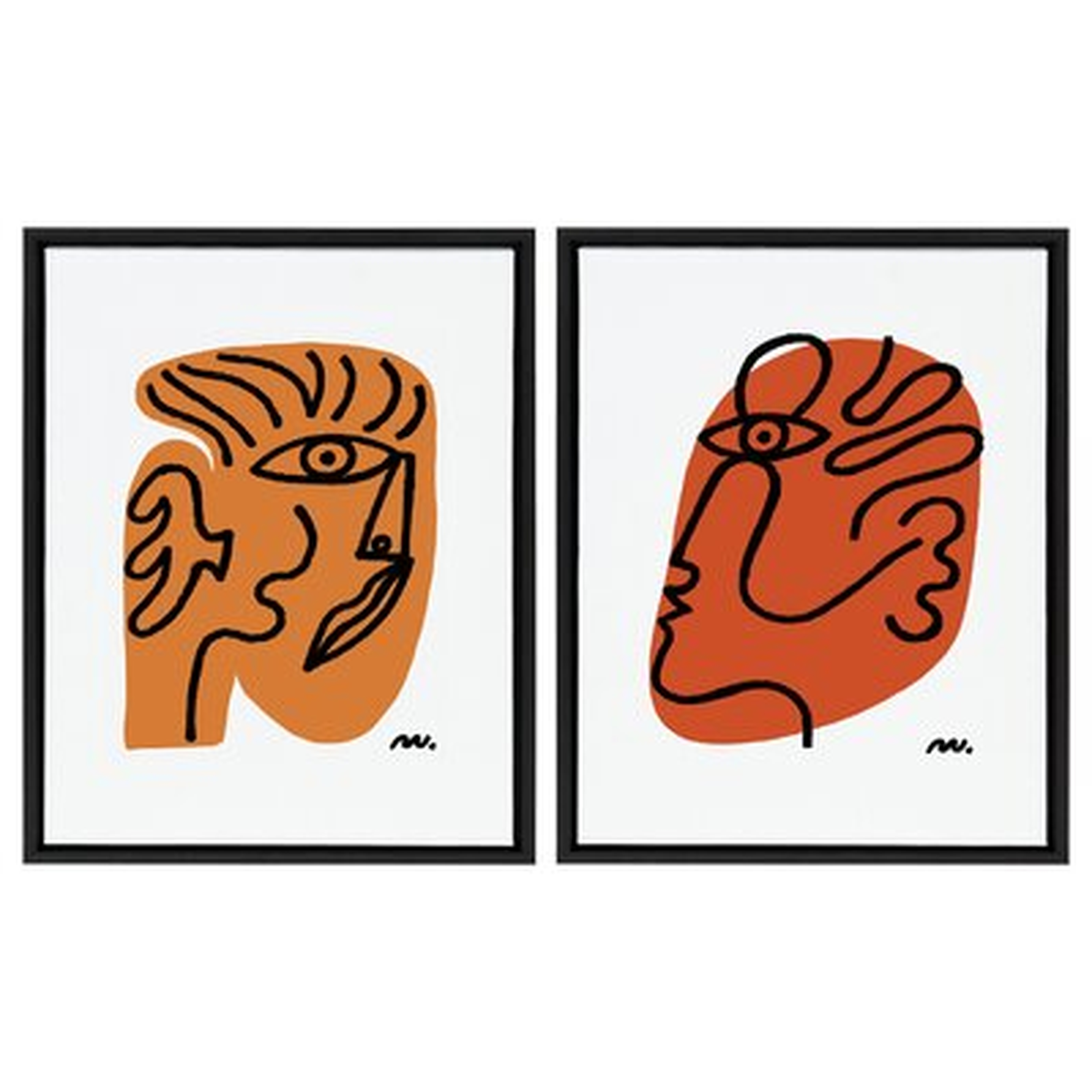 'Abstract Face' by Marcello Velho - 2 Piece Floater Frame Painting Print Set on Canvas - Floater Frame - AllModern