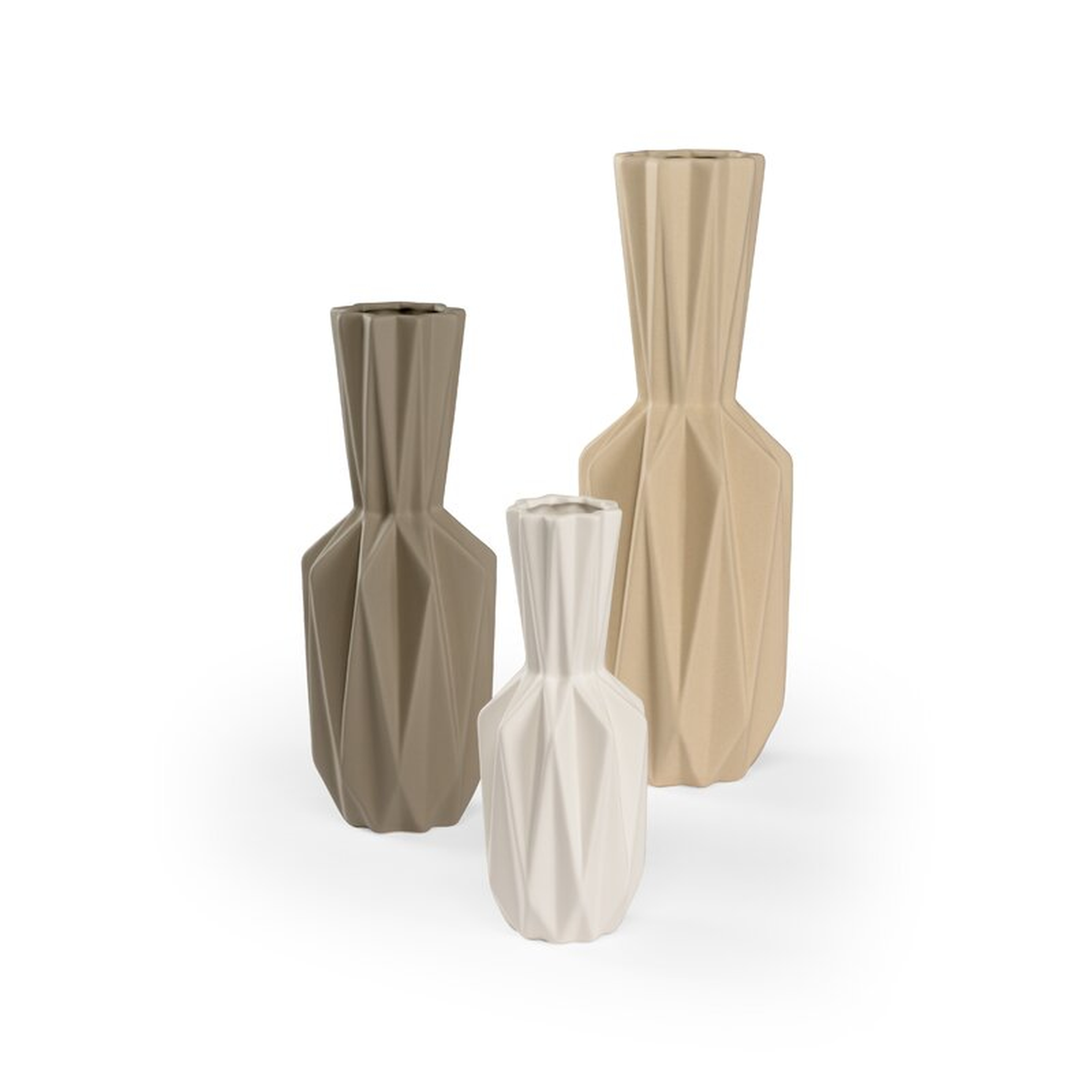 Wildwood Lerdorf 3 Piece White/Charcoal/Tan Glaze Ceramic Table Vase Set - Perigold