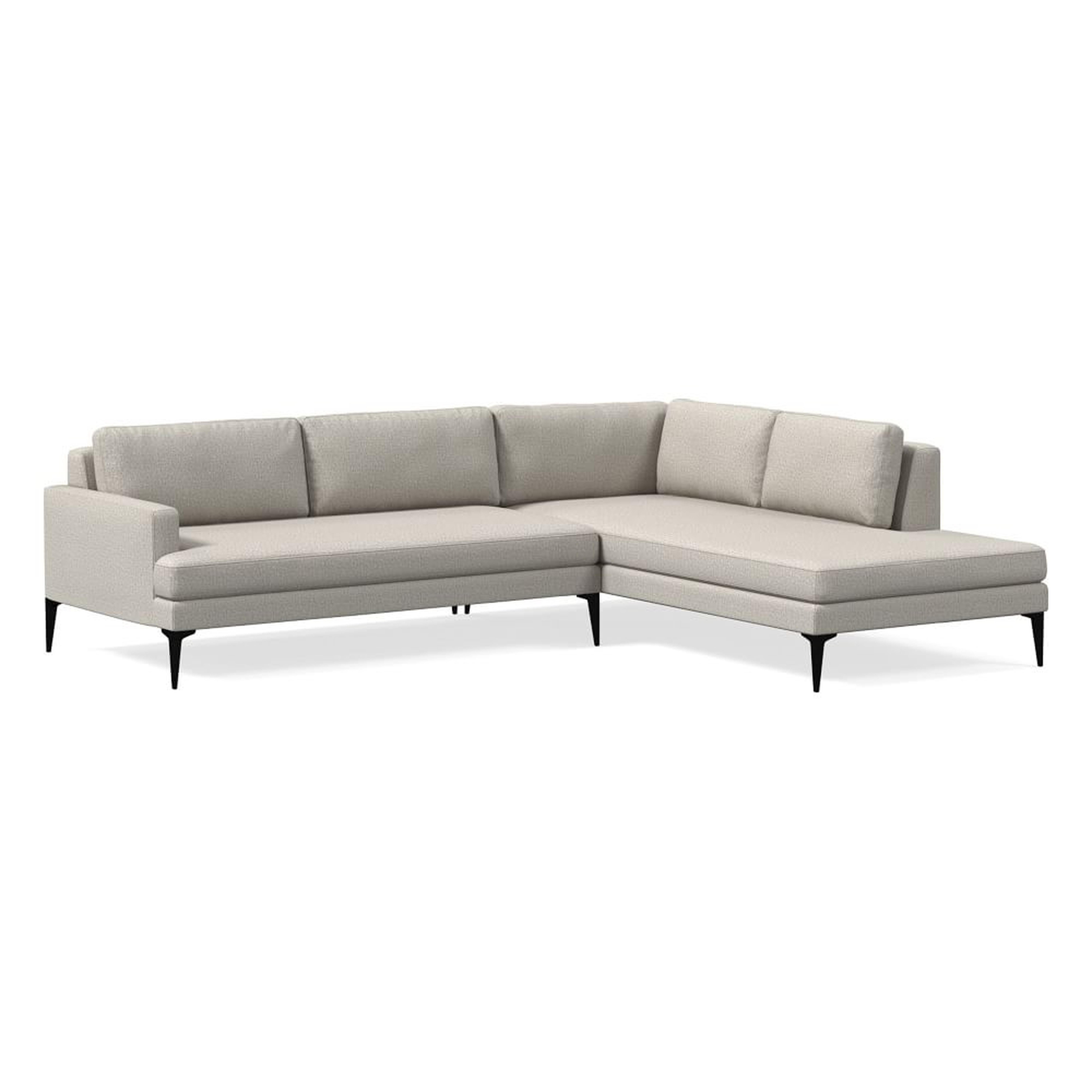 Andes 105" Right Multi Seat 2-Piece Bumper Chaise Sectional, Standard Depth, Twill, Dove, Dark Pewter - West Elm