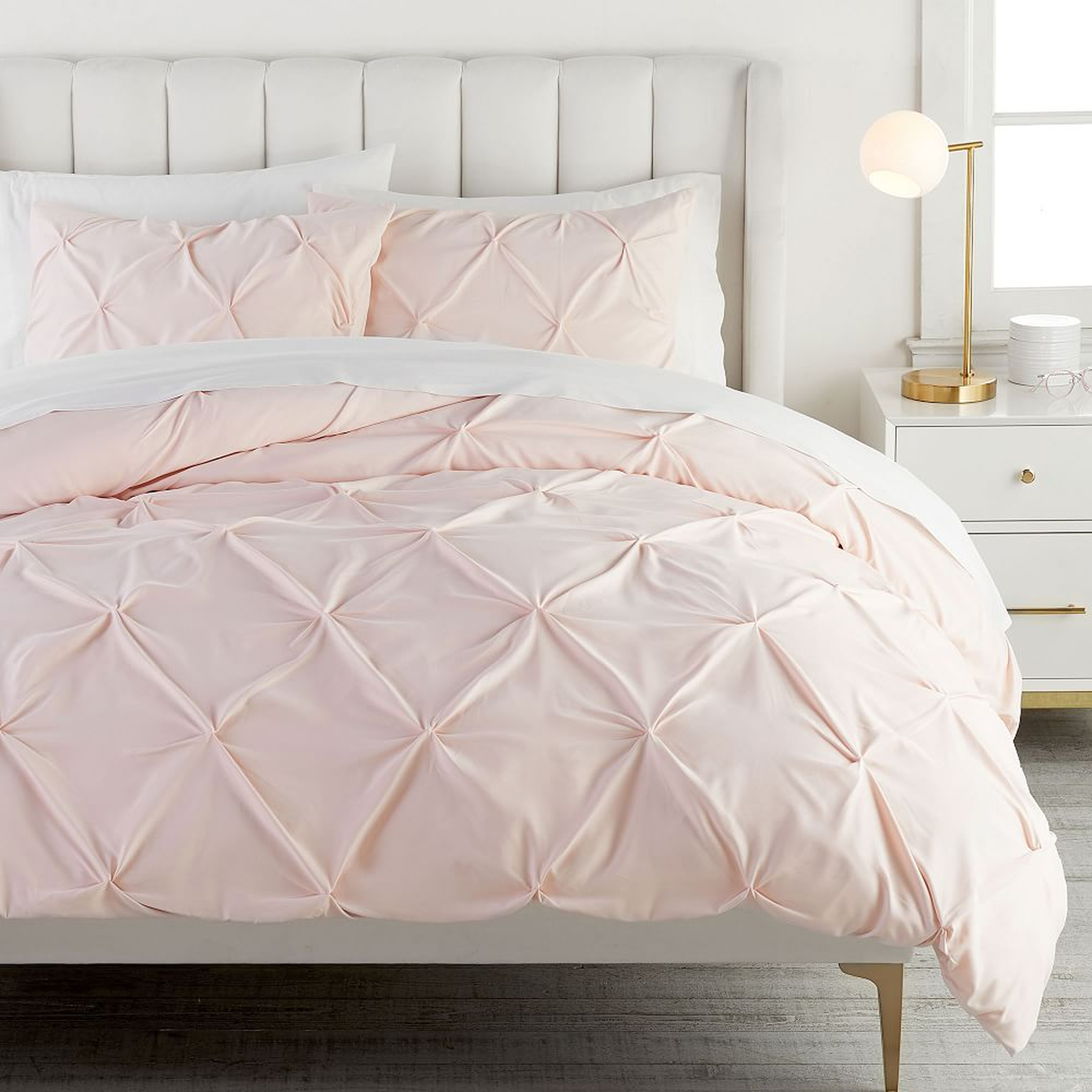 Recycled Microfiber Pintuck Duvet Cover, Full/Queen, Powdered Blush - Pottery Barn Teen