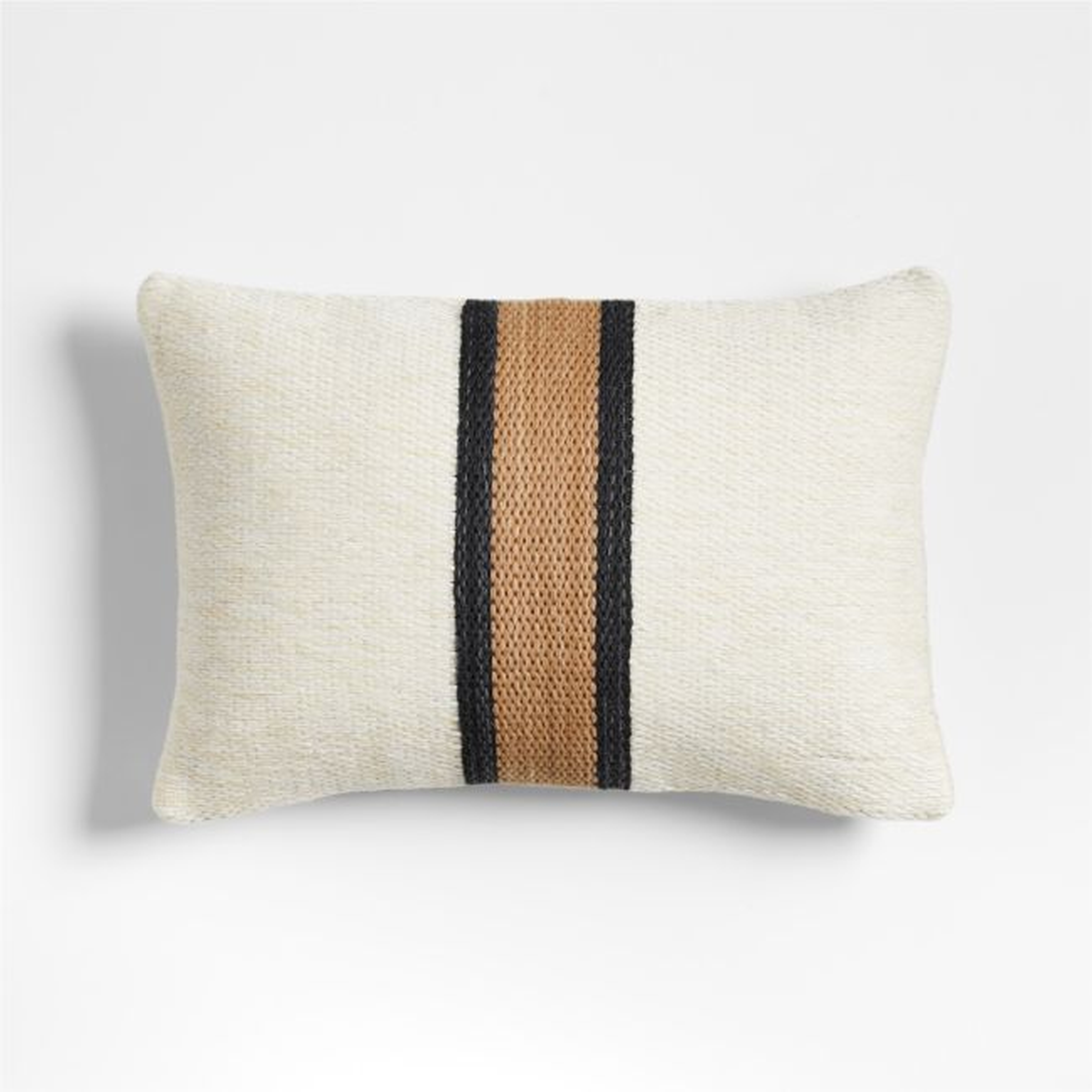 Lazio Woven Kilim Stripe 22x15 Ink Black and Brulee Brown Throw Pillow with Feather Insert - Crate and Barrel