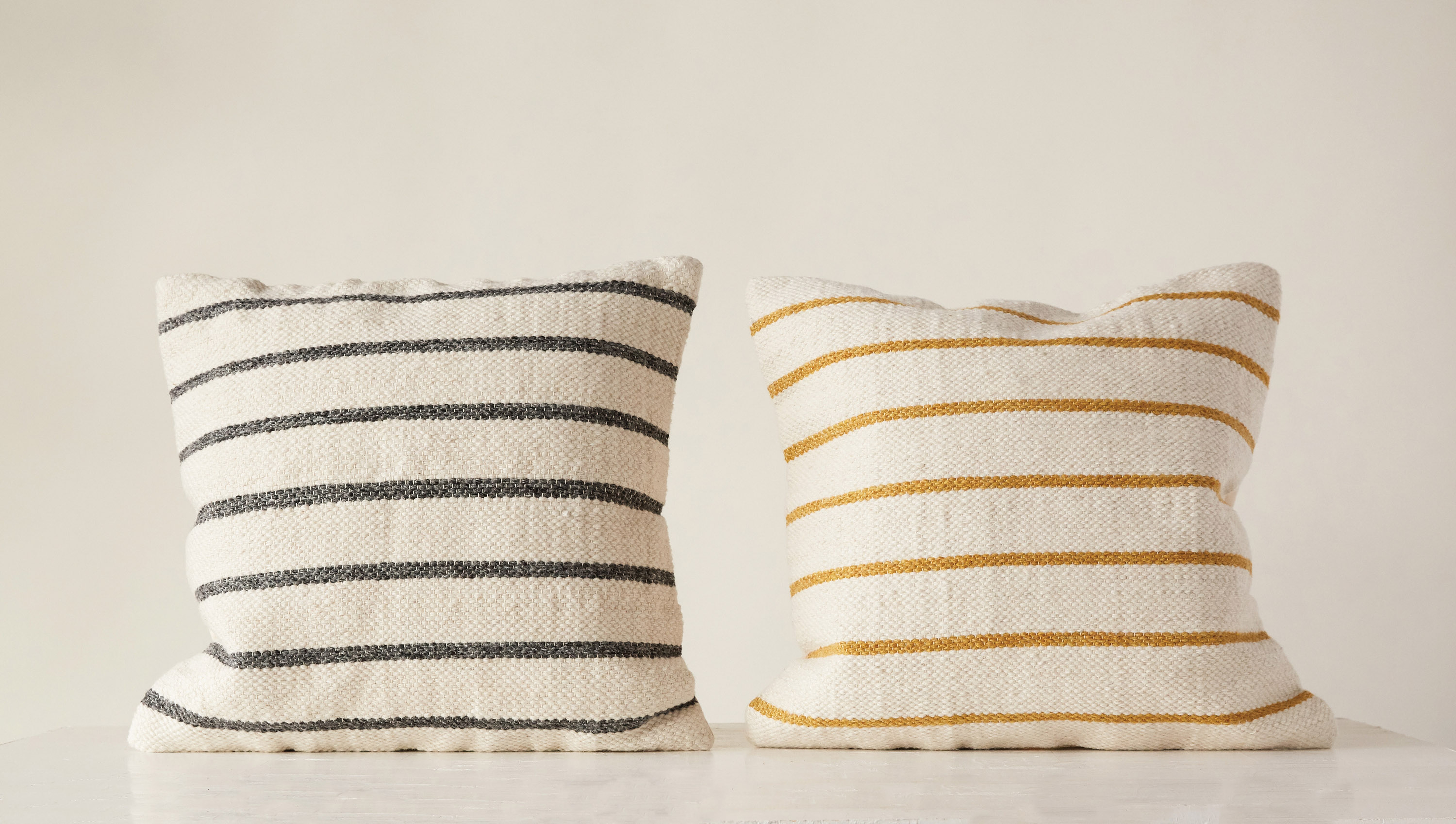 Woven Grey & Gold Striped Square Wool Blend Pillows (Set of 2 colors) - Nomad Home