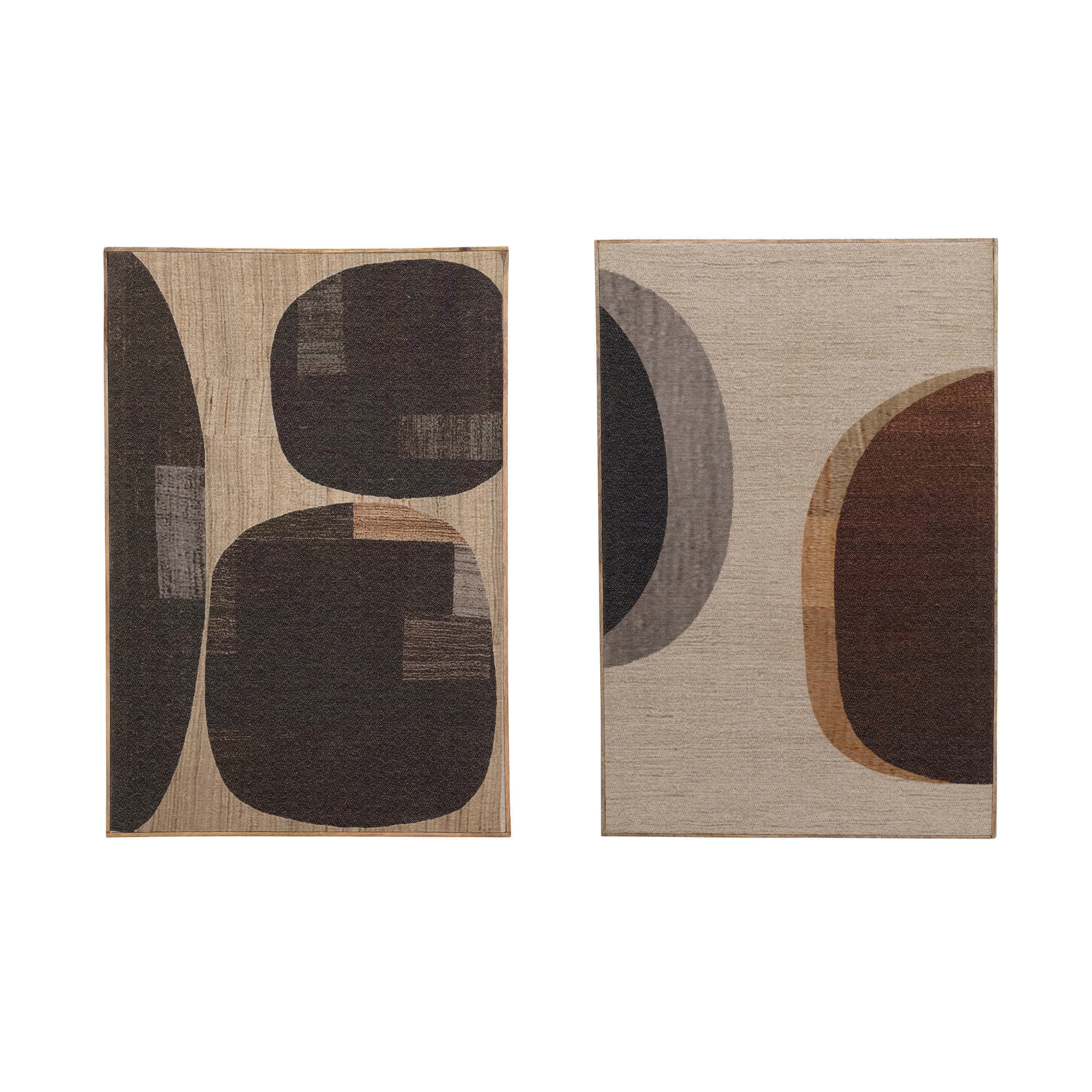 Mango Wood Framed Fabric Wall Decor with Abstract Print, Black & Beige, 2 Styles - Moss & Wilder