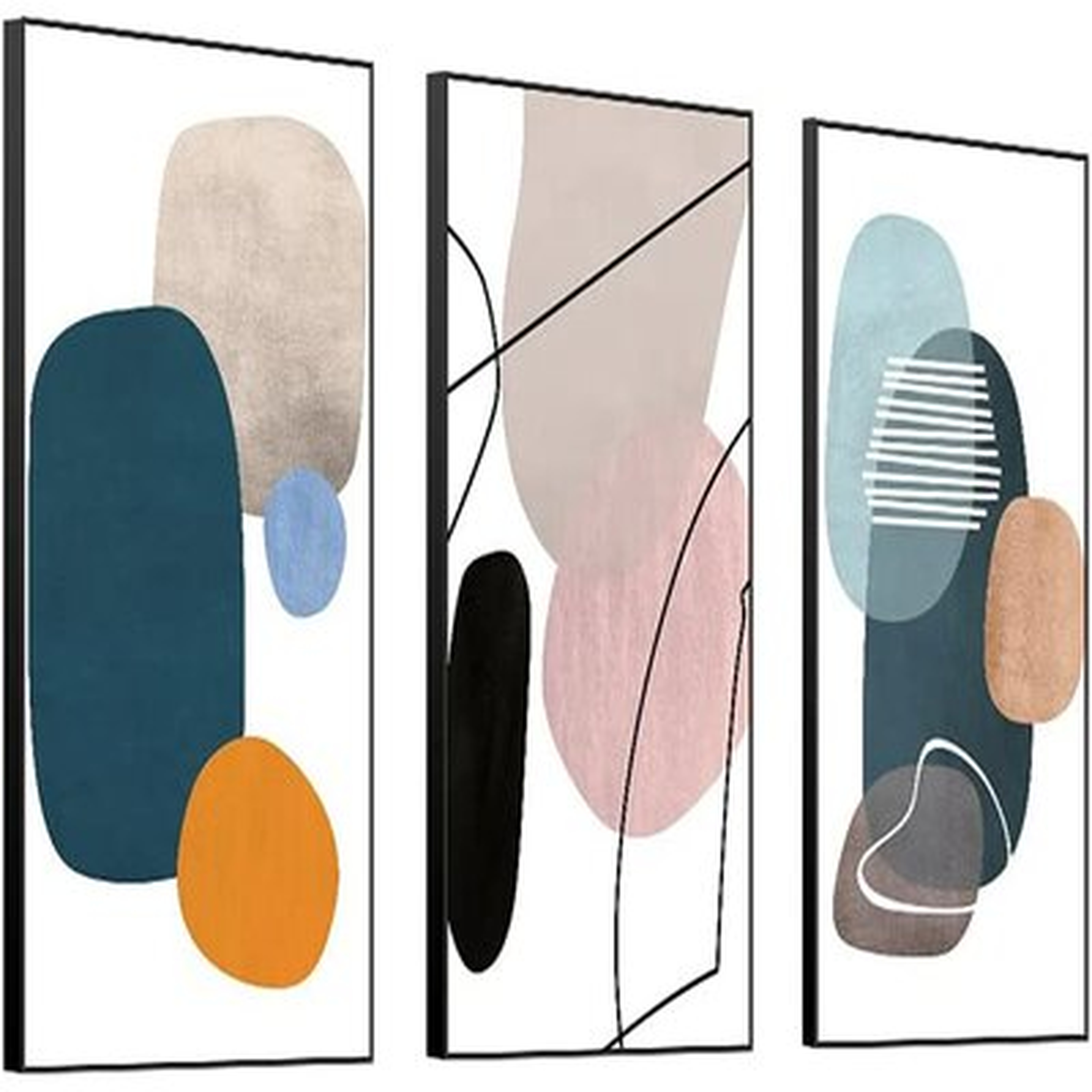3 Pieces Of Framed Decorative Paintings Abstract Simple Orange White Blue And Other Color Blocks Wall Art Paintings Canvas Prints Home Decoration Gifts Abstract Paintings - Wayfair