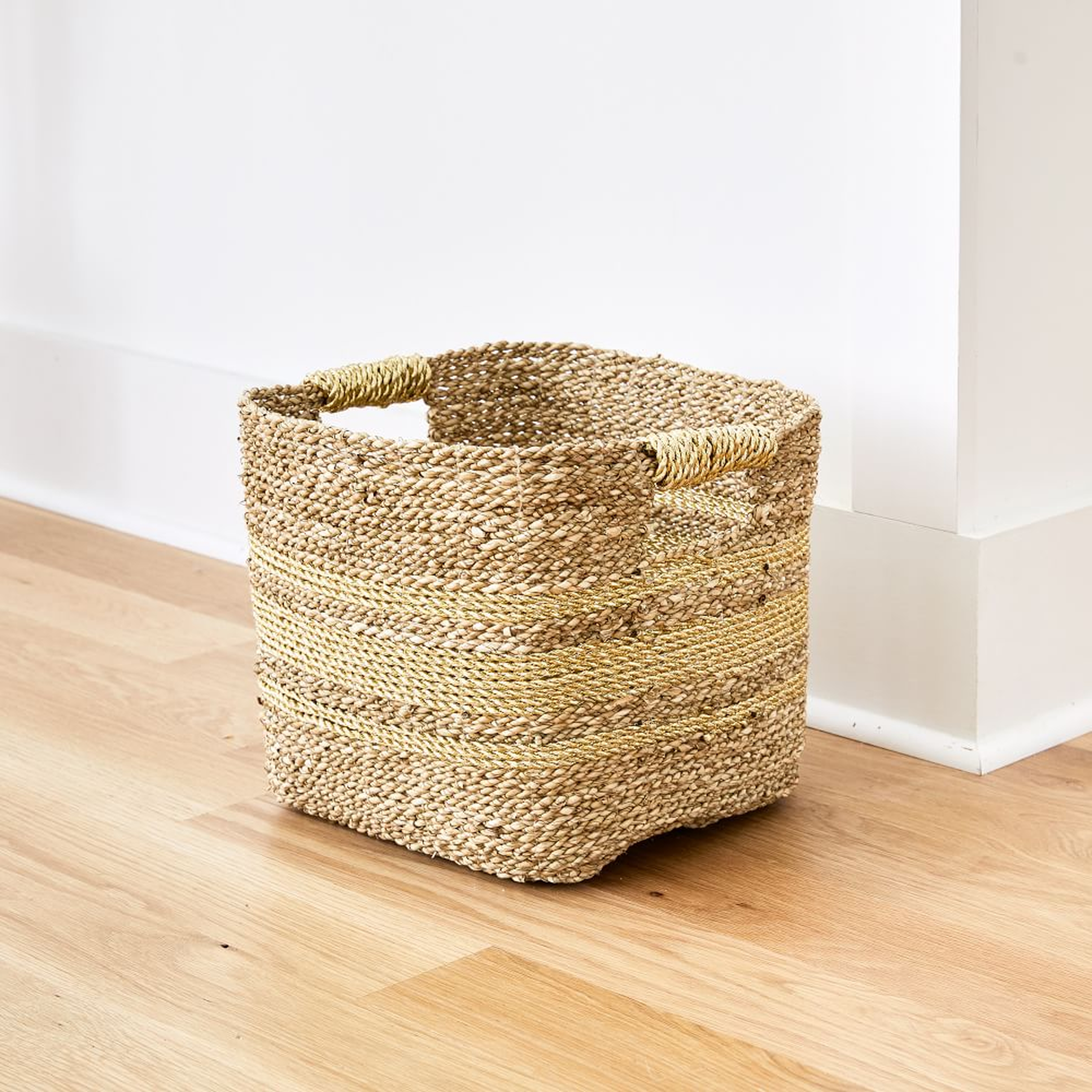 Two Tone Metallic Woven, Large Utility, Natural/Gold, 12.5"W x 12"H - West Elm