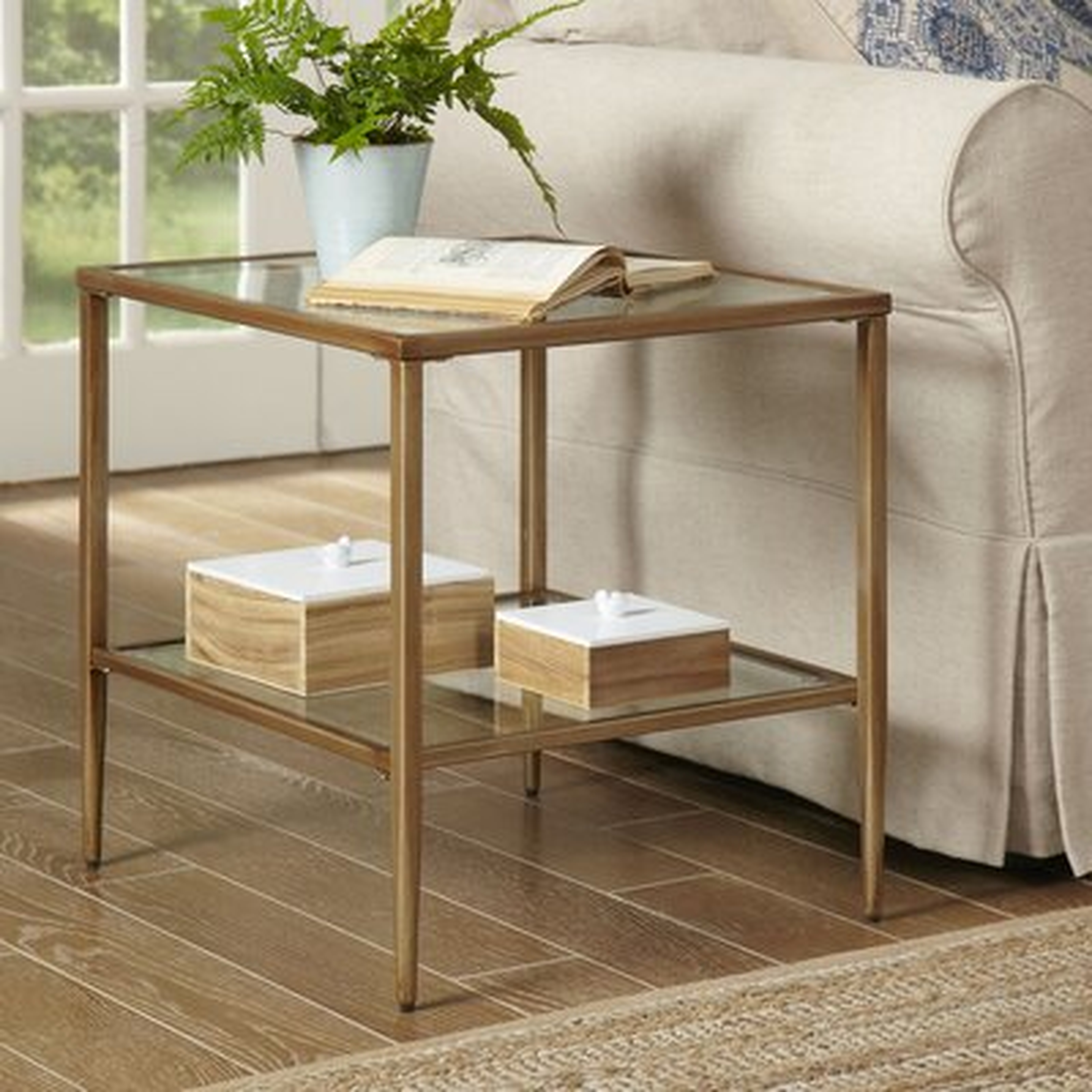 Double Glass Top End Table with Storage - Wayfair