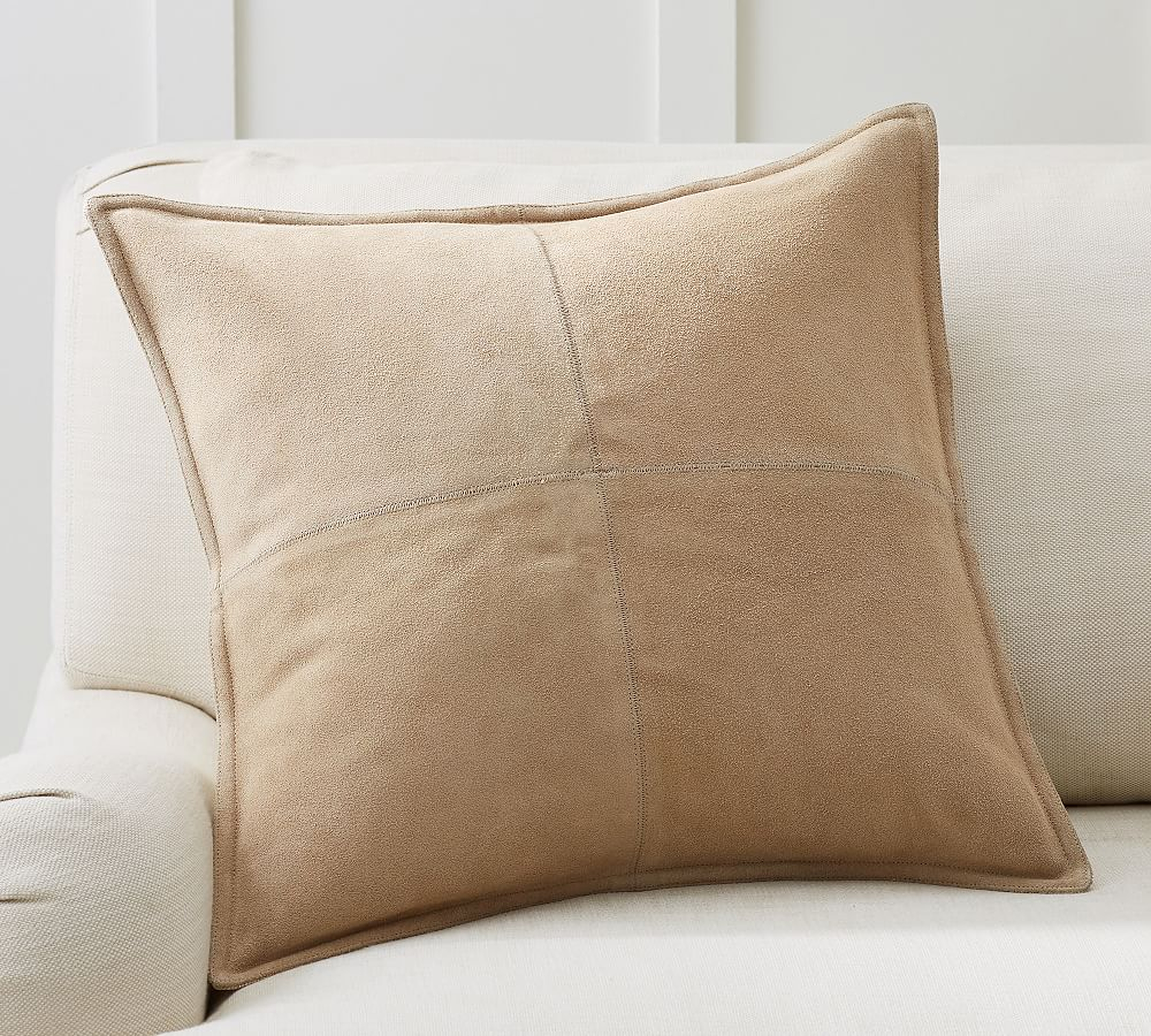 Pieced Suede Pillow Cover, Stone, 20" x 20" - Pottery Barn