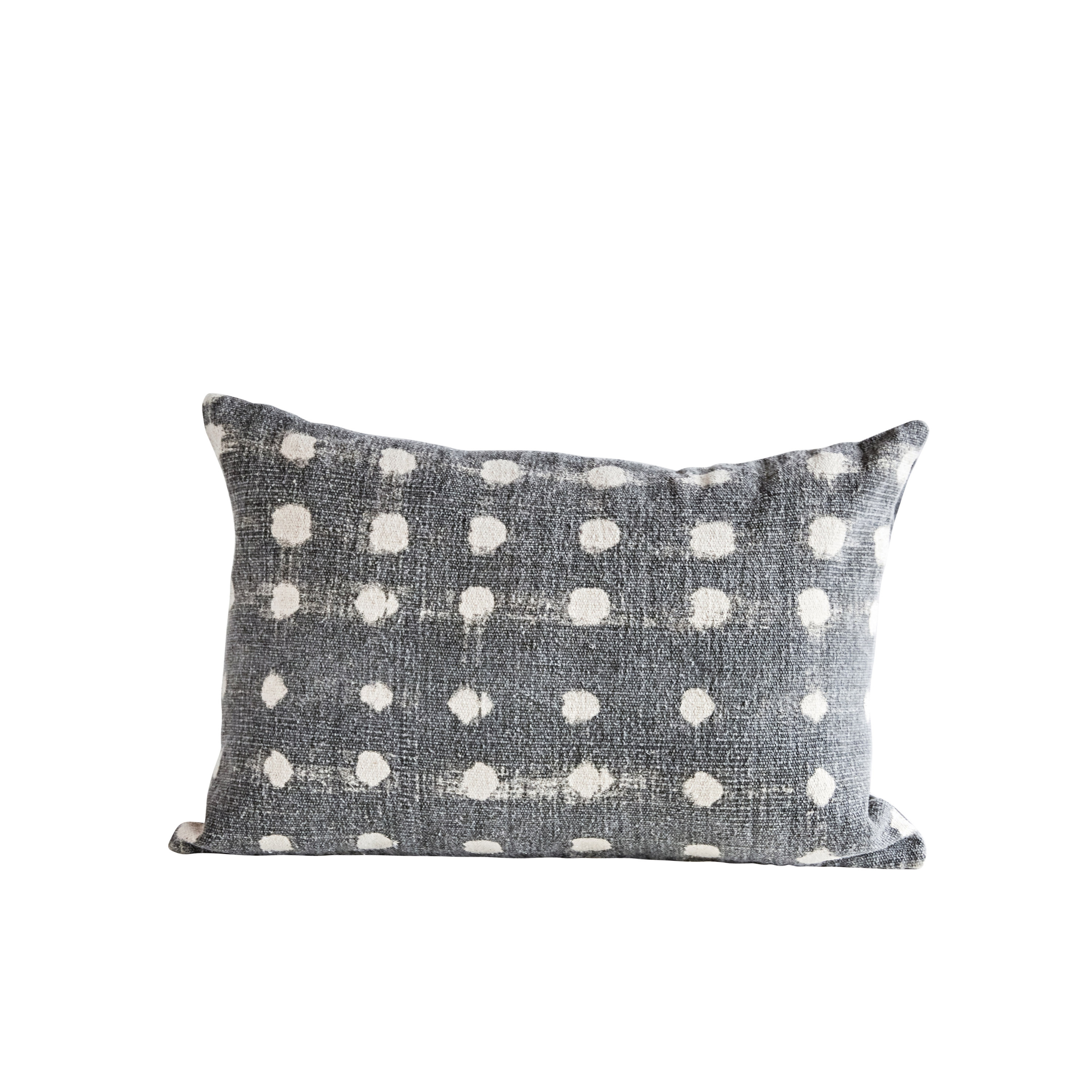 Cotton Slub Pillow with Polka Dots, Gray & Ivory, 24" x 16" - Nomad Home