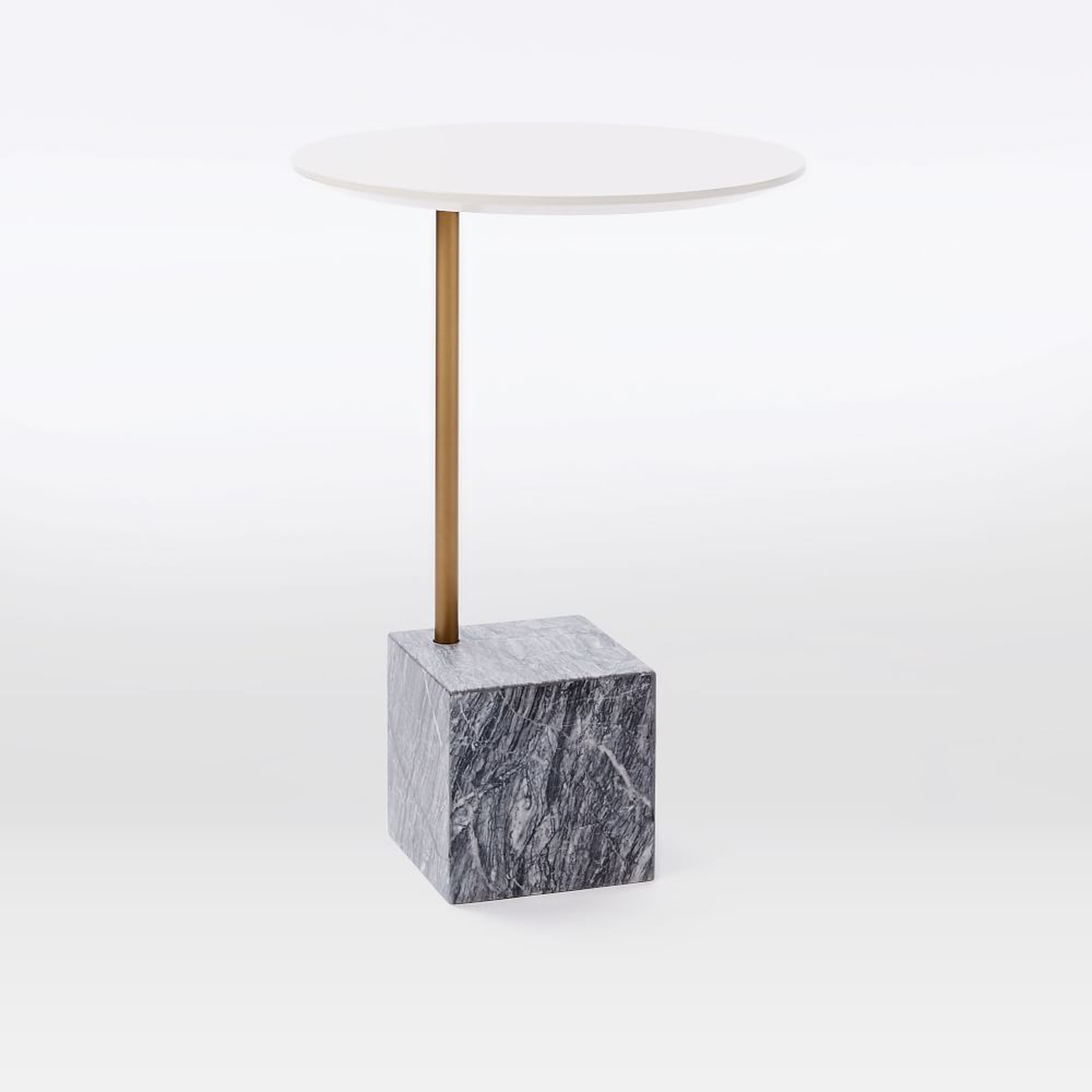 Cube Side Table, White/Antique Bronze/Gray Marble - West Elm