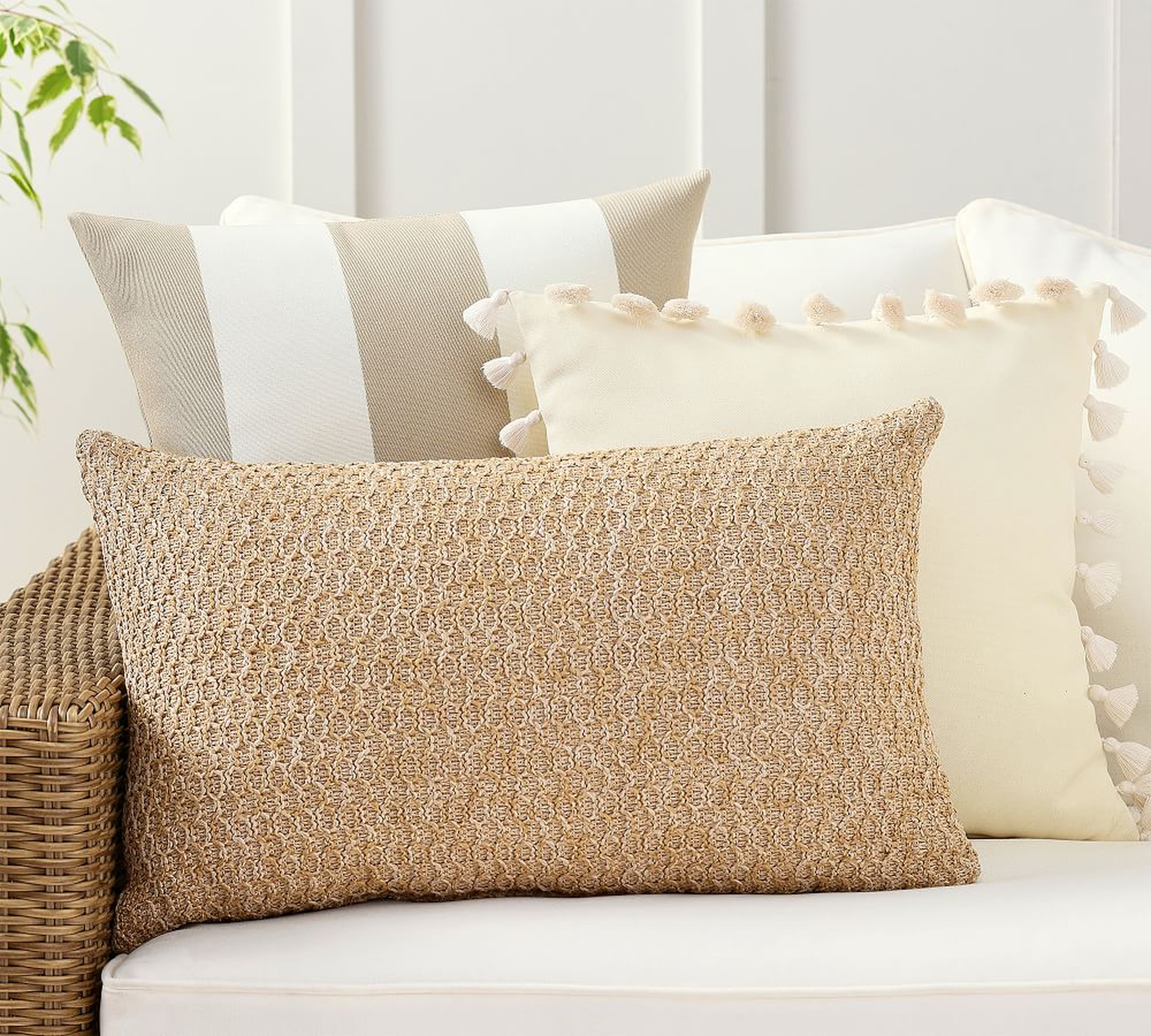 Simple Stripes Natural Indoor/Outdoor Pillow Set - Pottery Barn