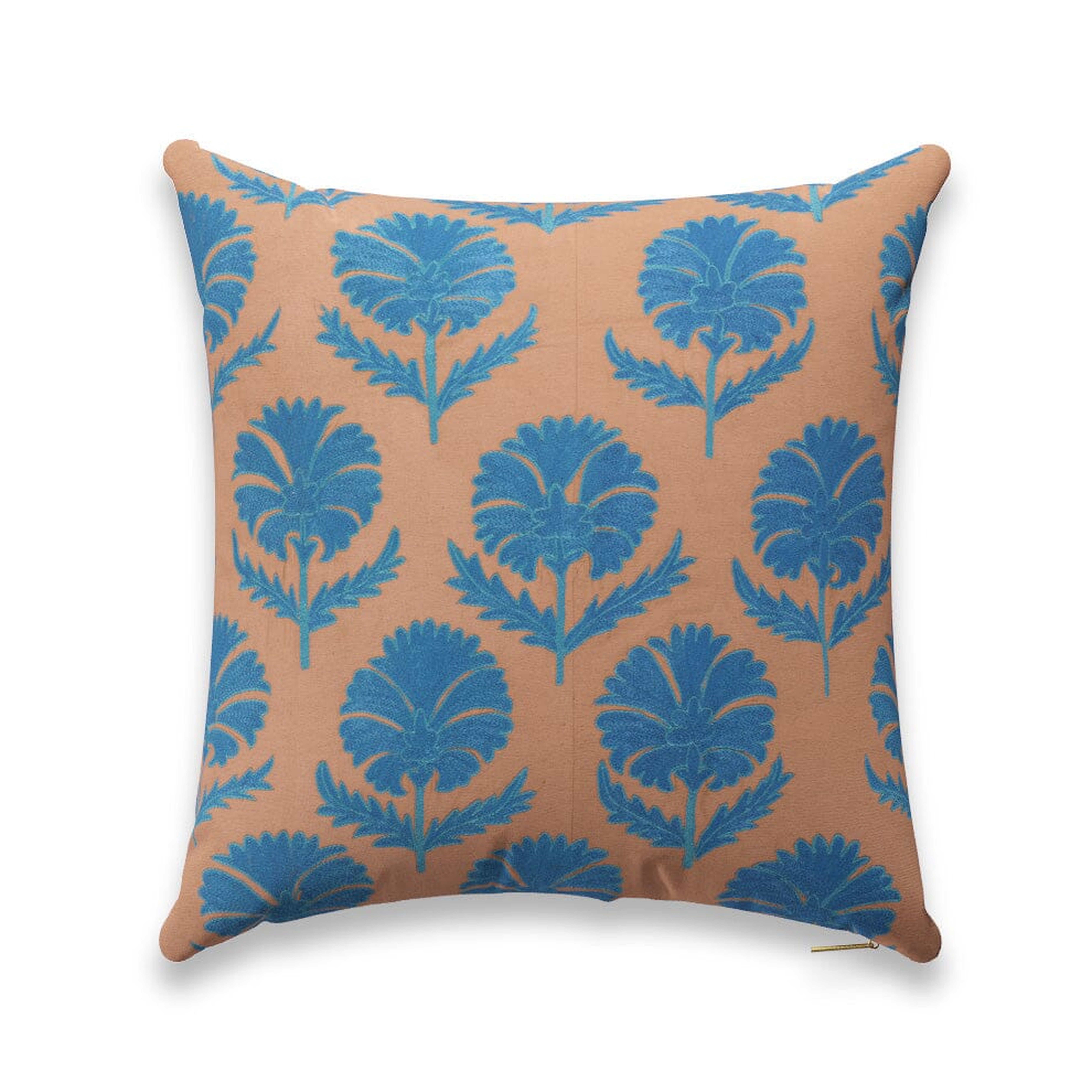 Turquoise Daisy Suzani Pillow by St. Frank | Blue | 26" W x 26" H | Linen - St. Frank