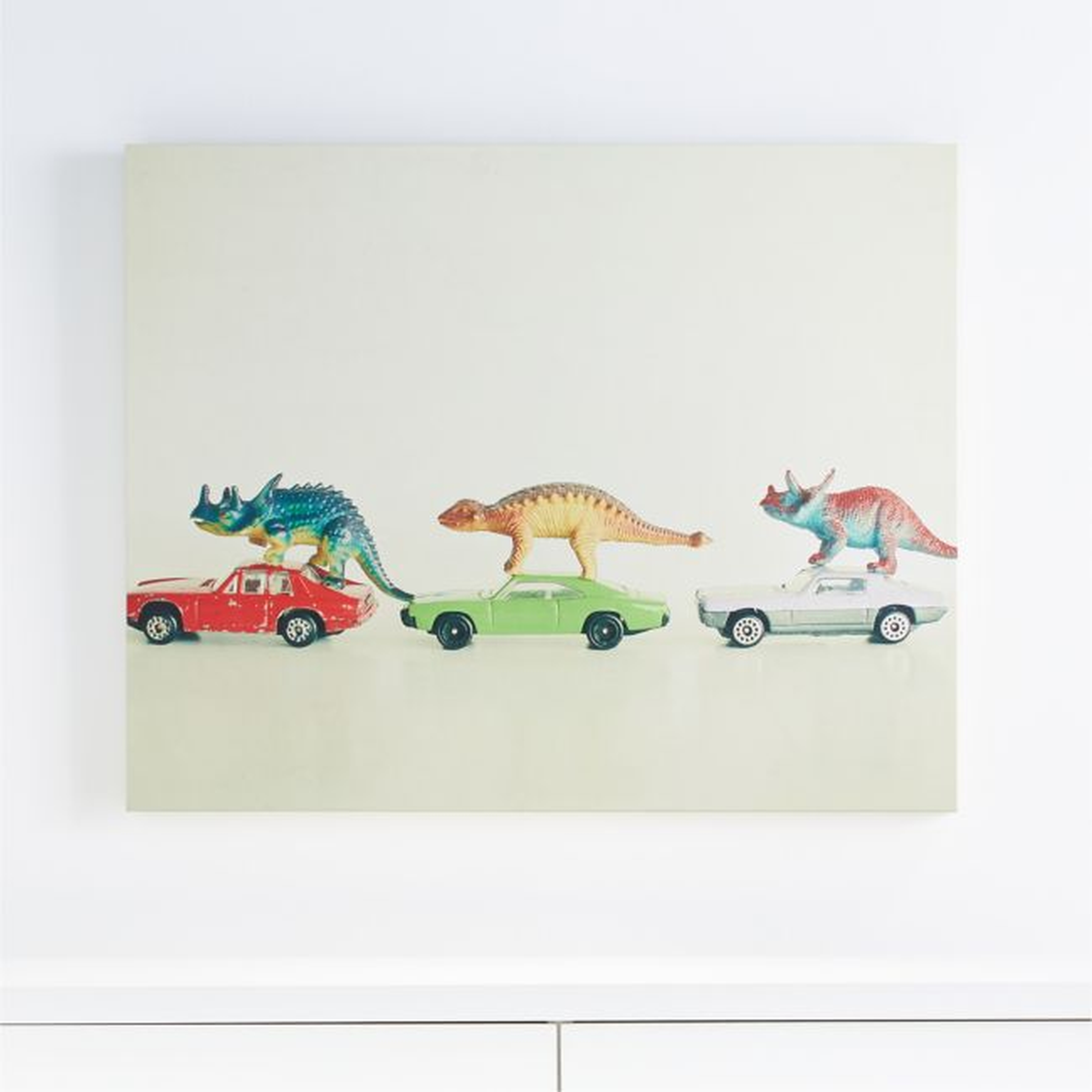 Dinosaurs Ride Cars Canvas Wall Art Print - Crate and Barrel