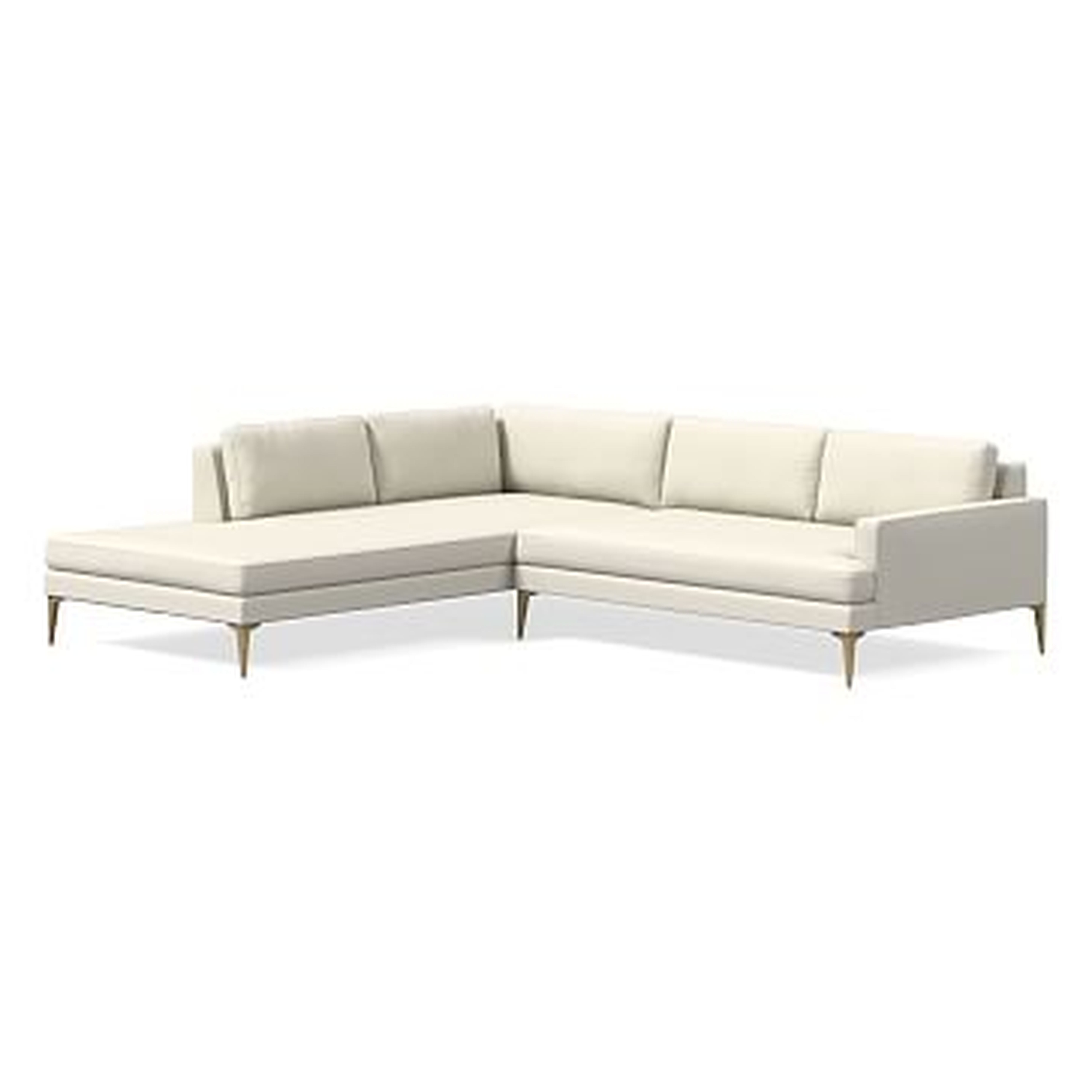 Andes Sectional Set 34: XL Right Arm 2.5 Seater Sofa, XL Left Arm Terminal Chaise, Luxe Boucle, Stone White, Blackened Brass - West Elm