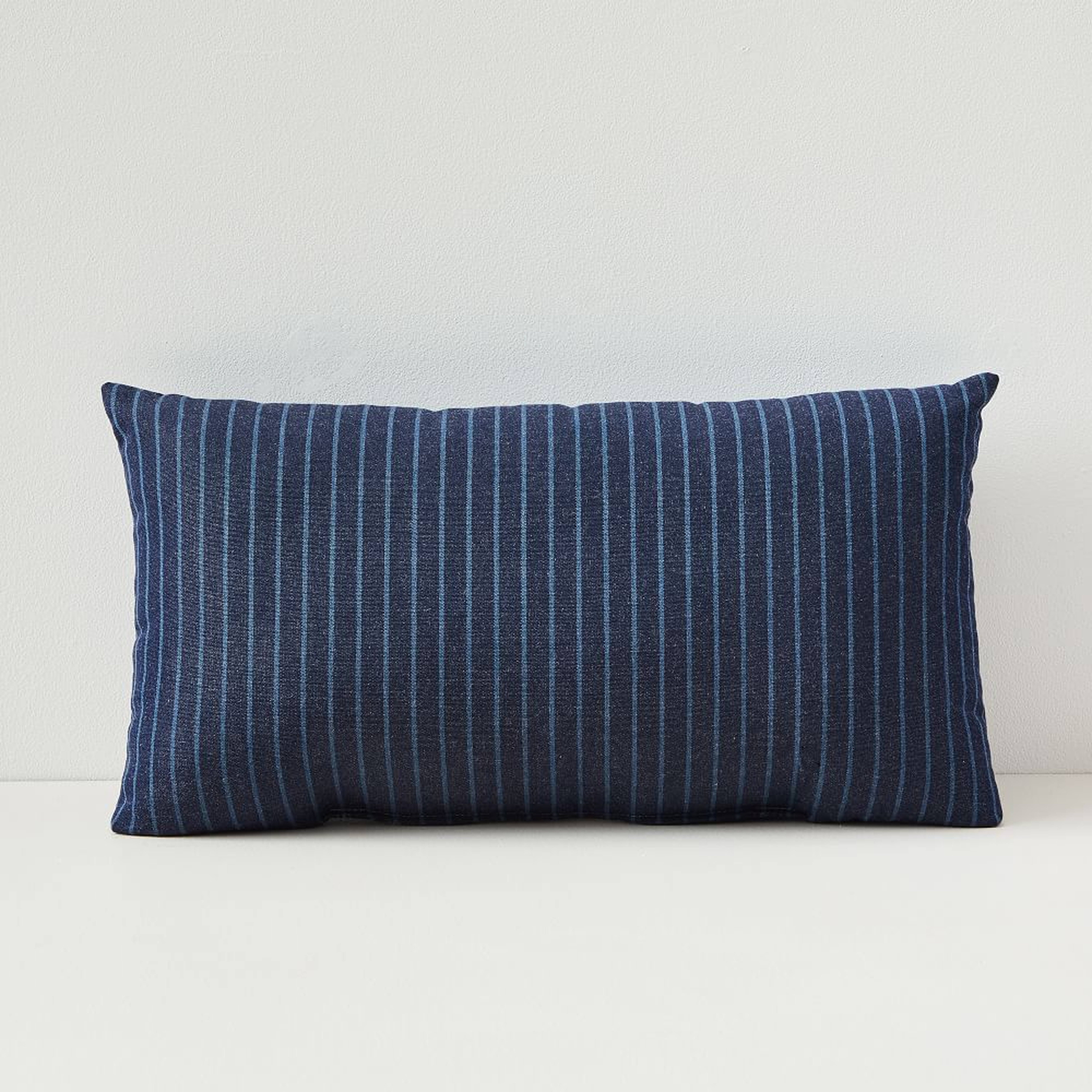 Sunbrella Indoor/Outdoor Striped Lumbar Pillow, Indigo, 12"x21" - West Elm