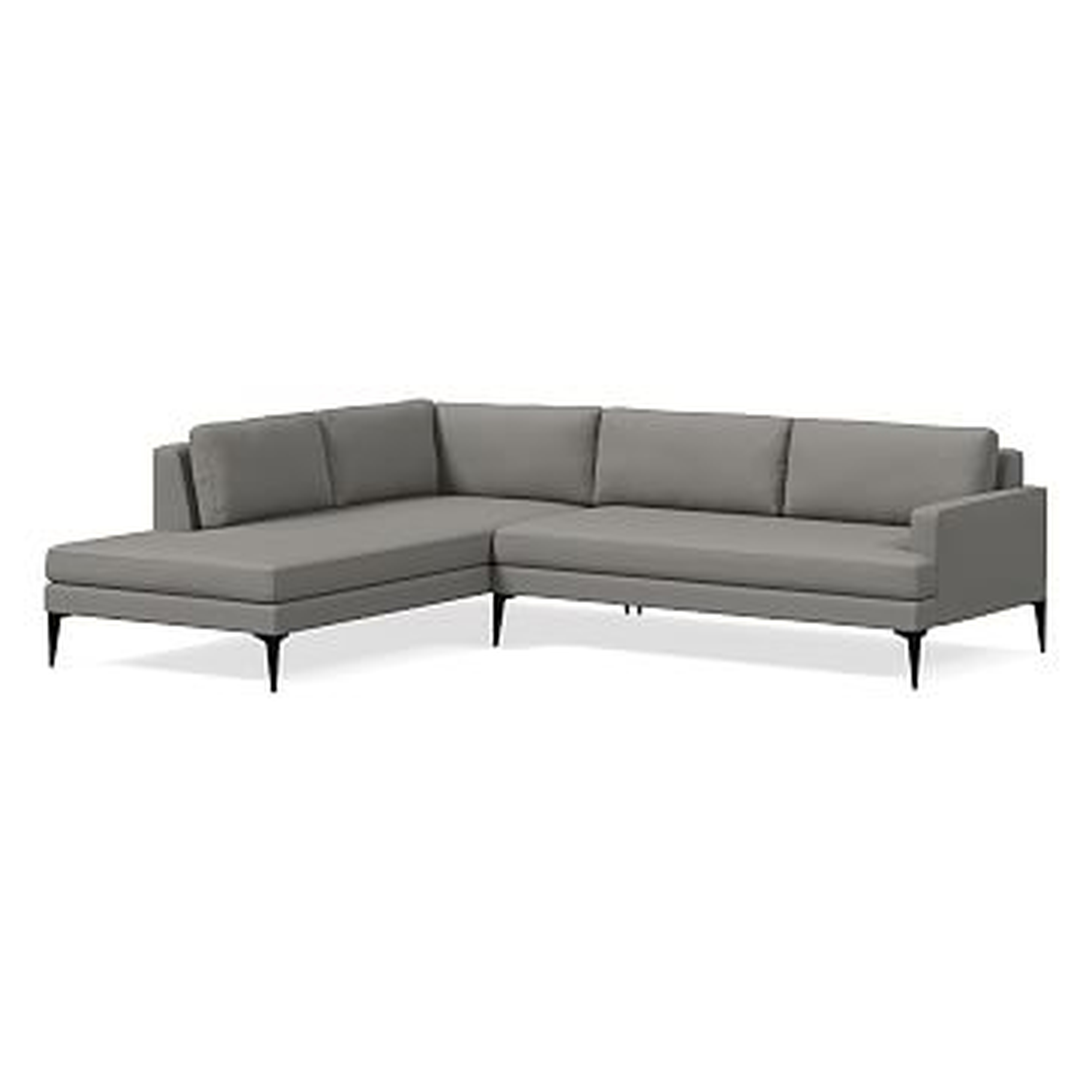 Andes Sectional Set 14: Right Arm 2.5 Seater Sofa, Left Arm Terminal Chaise, Poly , Chenille Tweed, Silver, Dark Pewter - West Elm