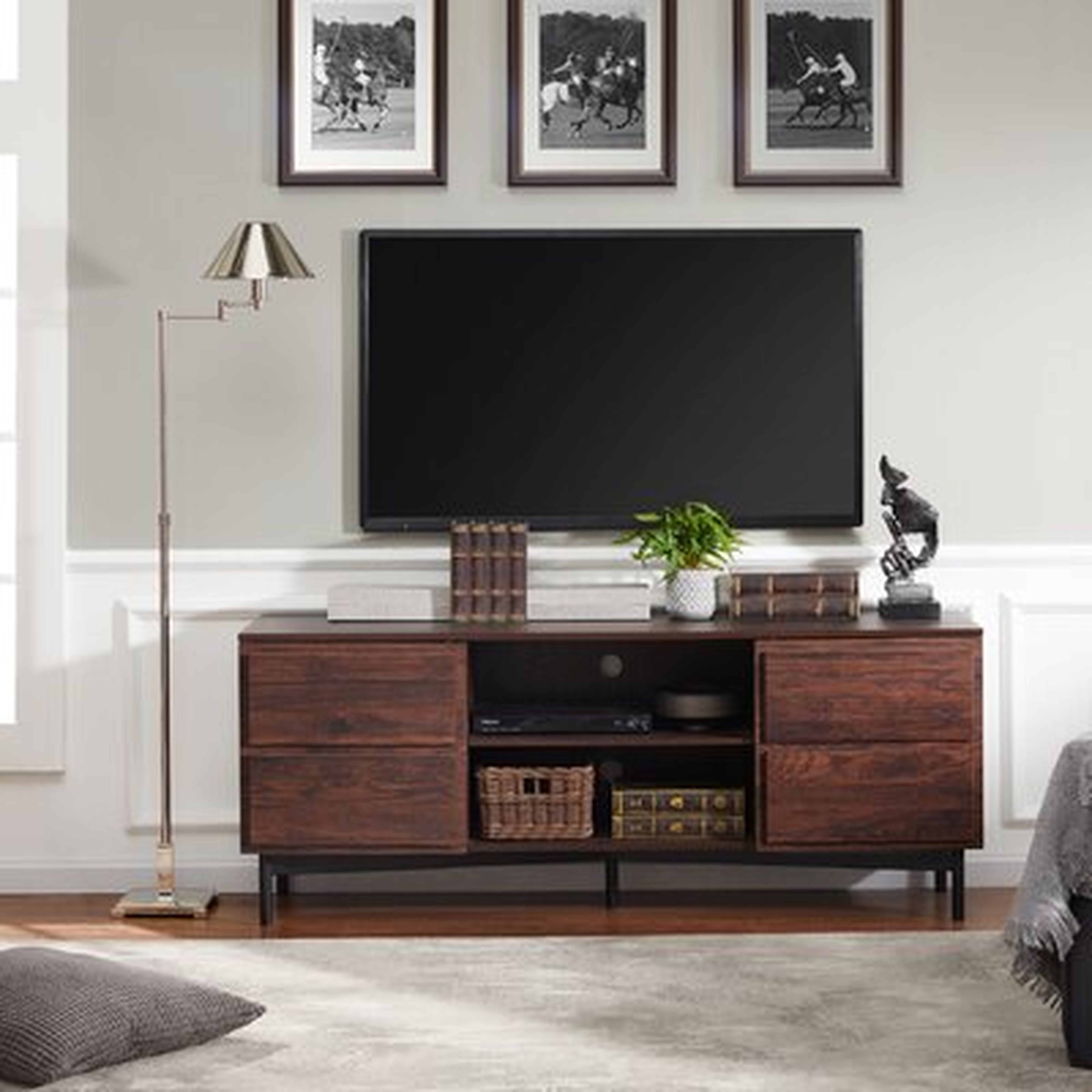 WAMPAT Mid-Century TV Stand For Up To 65'',Wood Entertainment Center Modern TV Cabinet With Media Console Table For Living Room, Rustic Dark Walnut - Wayfair