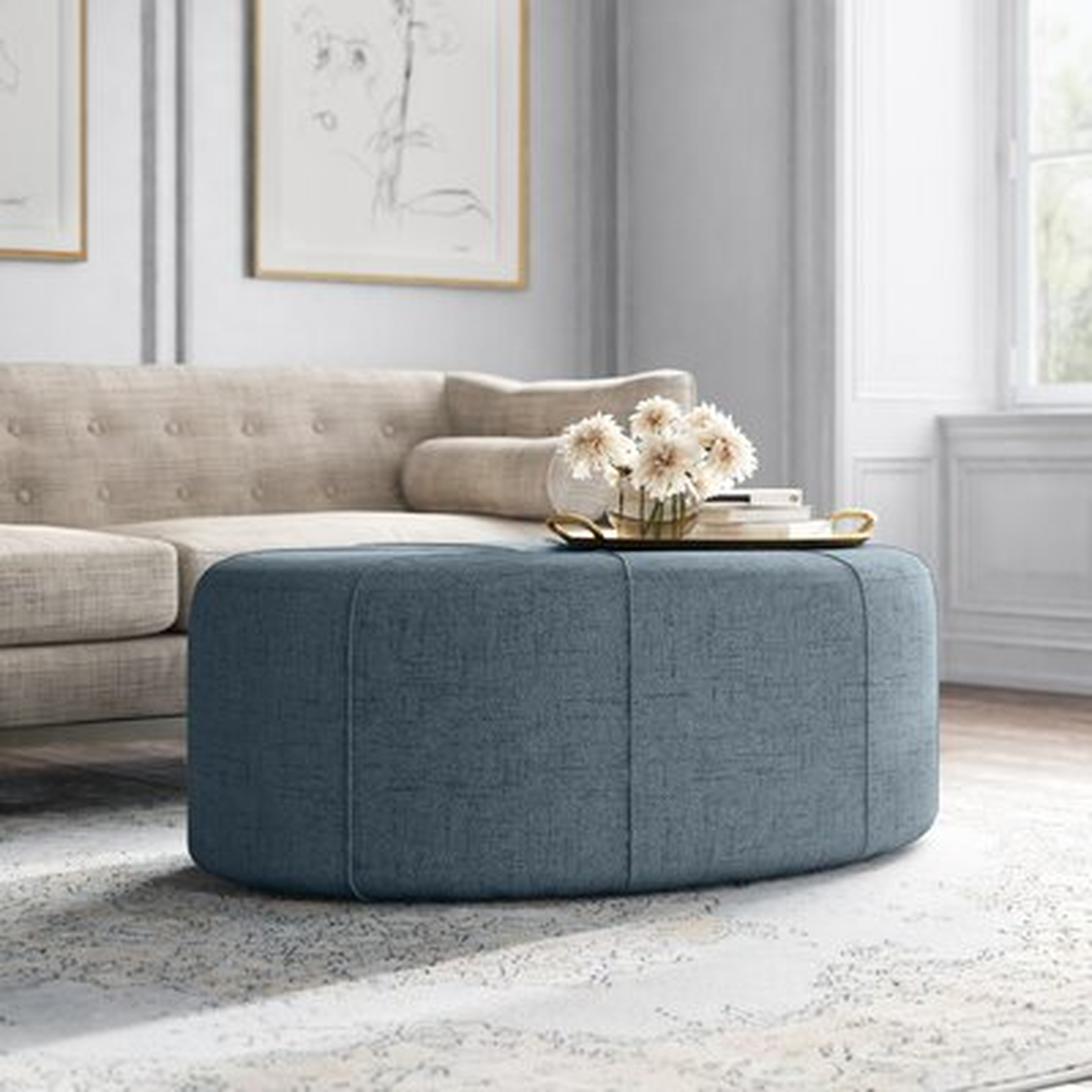 Christopher 48.5'' Wide Tufted Oval Cocktail Ottoman, Blue Polyester - Wayfair